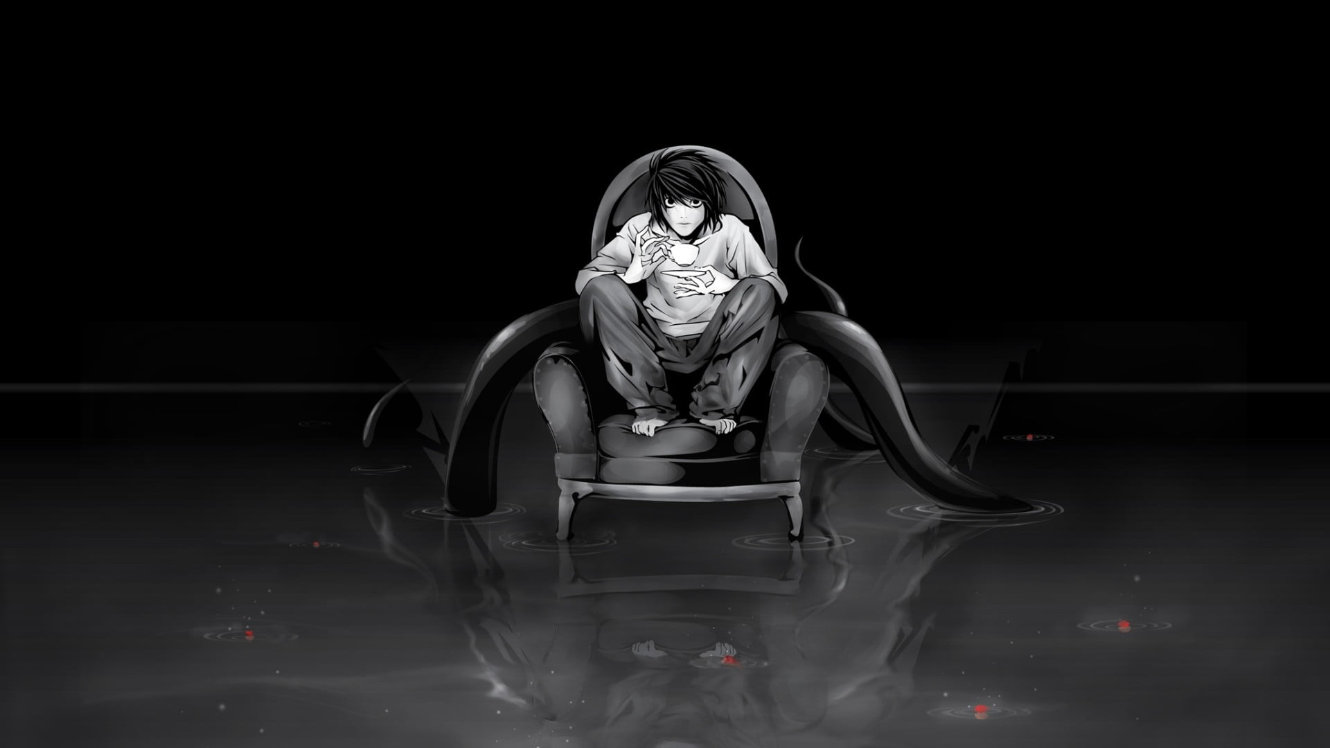 Death Note wallpaper Lawliet L anime girls monochrome front view 2k