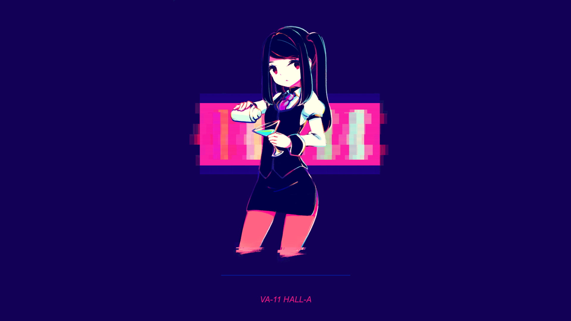 female animated character wallpaper cocktails bar neon va 11 hall a 2k