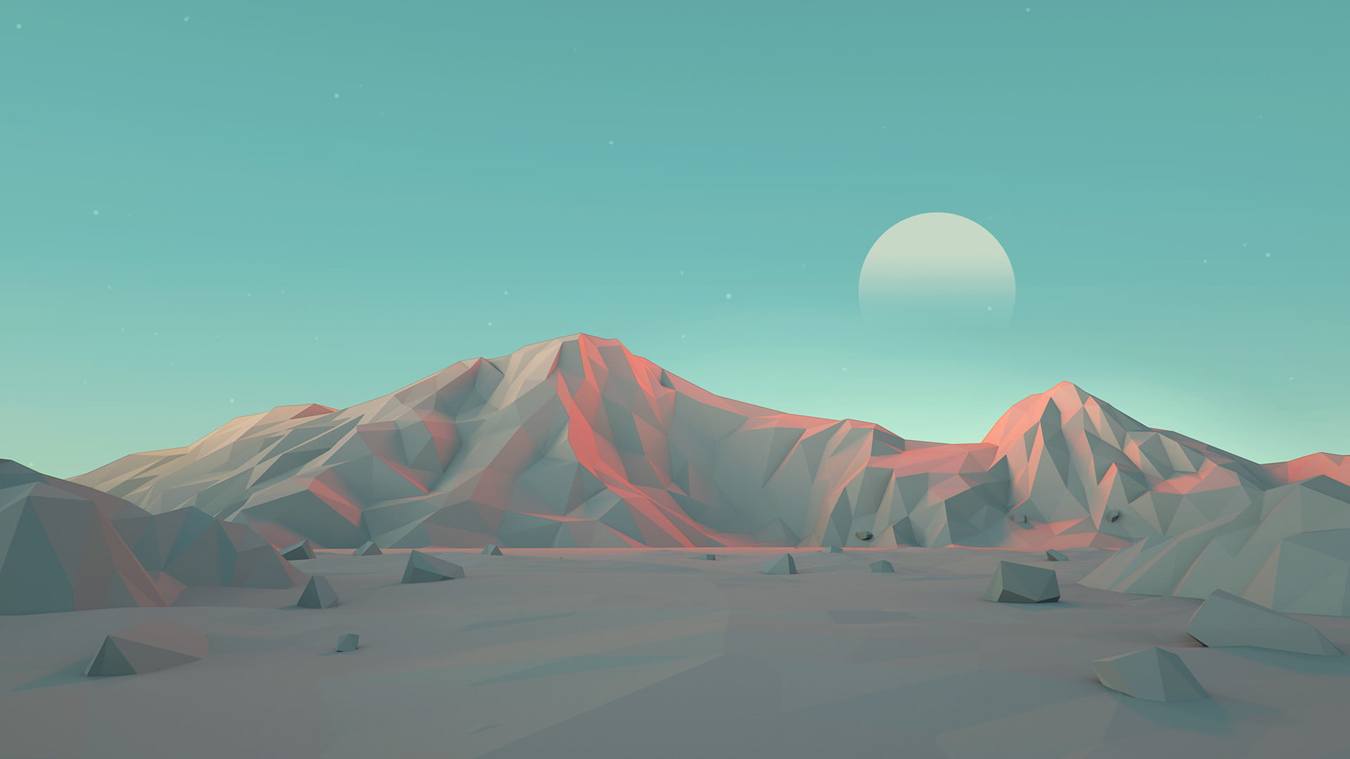 gray mountains illustration Mark Kirkpatrick minimalism low poly 2k