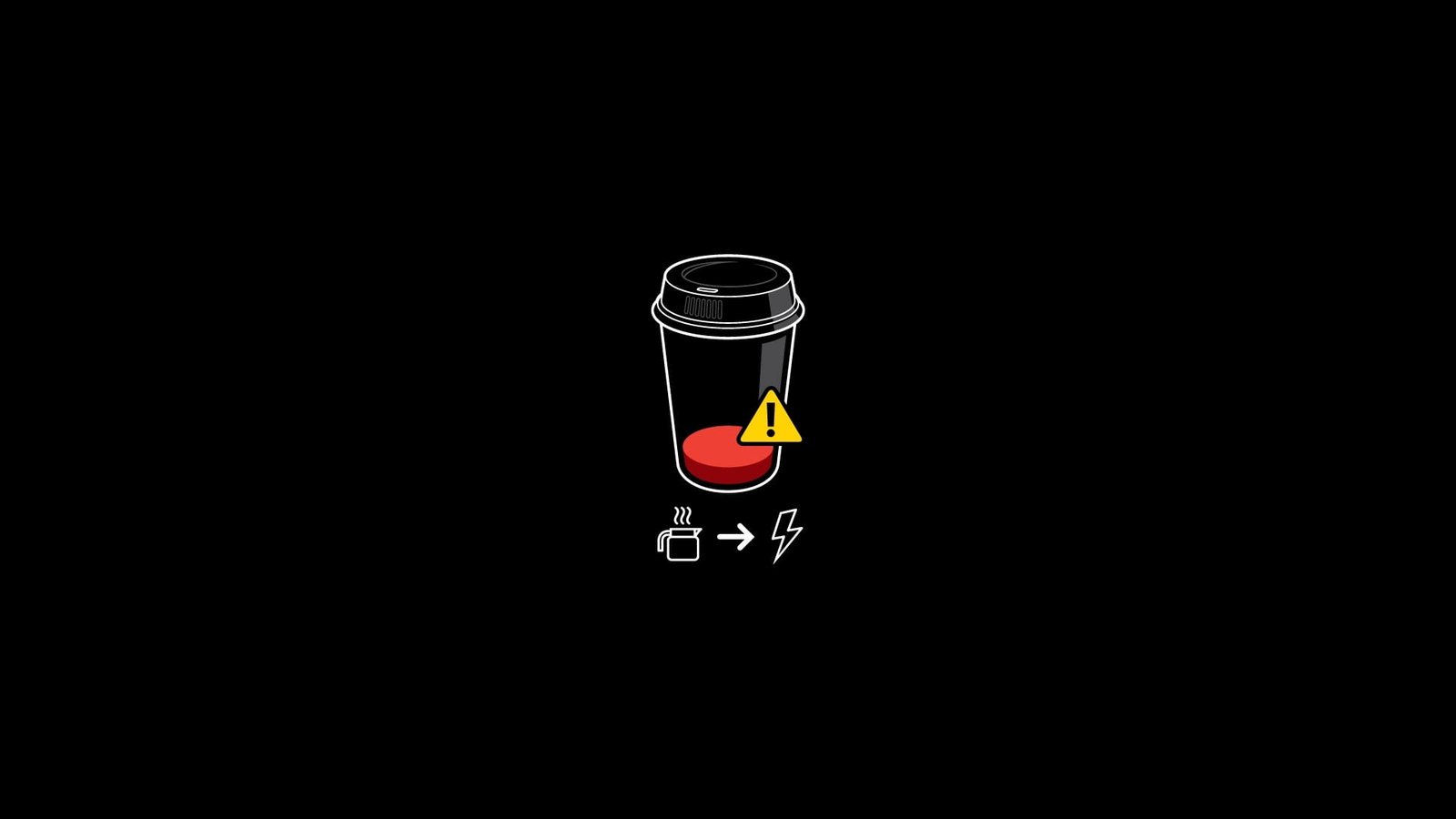 low battery illustration simple black minimalism coffee background 2k