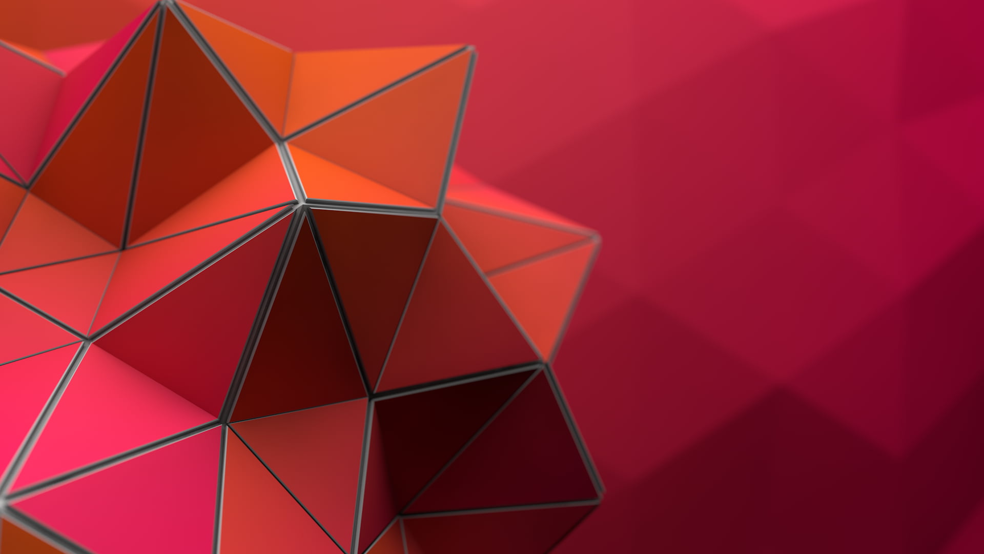 red digital wallpaper geometry abstract low poly shape backgrounds 2k