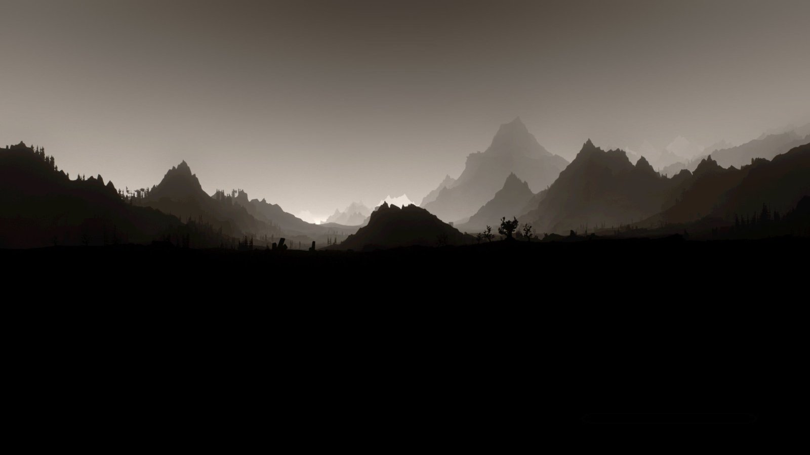 silhouette of mountains The Elder Scrolls V Skyrim landscape 2k
