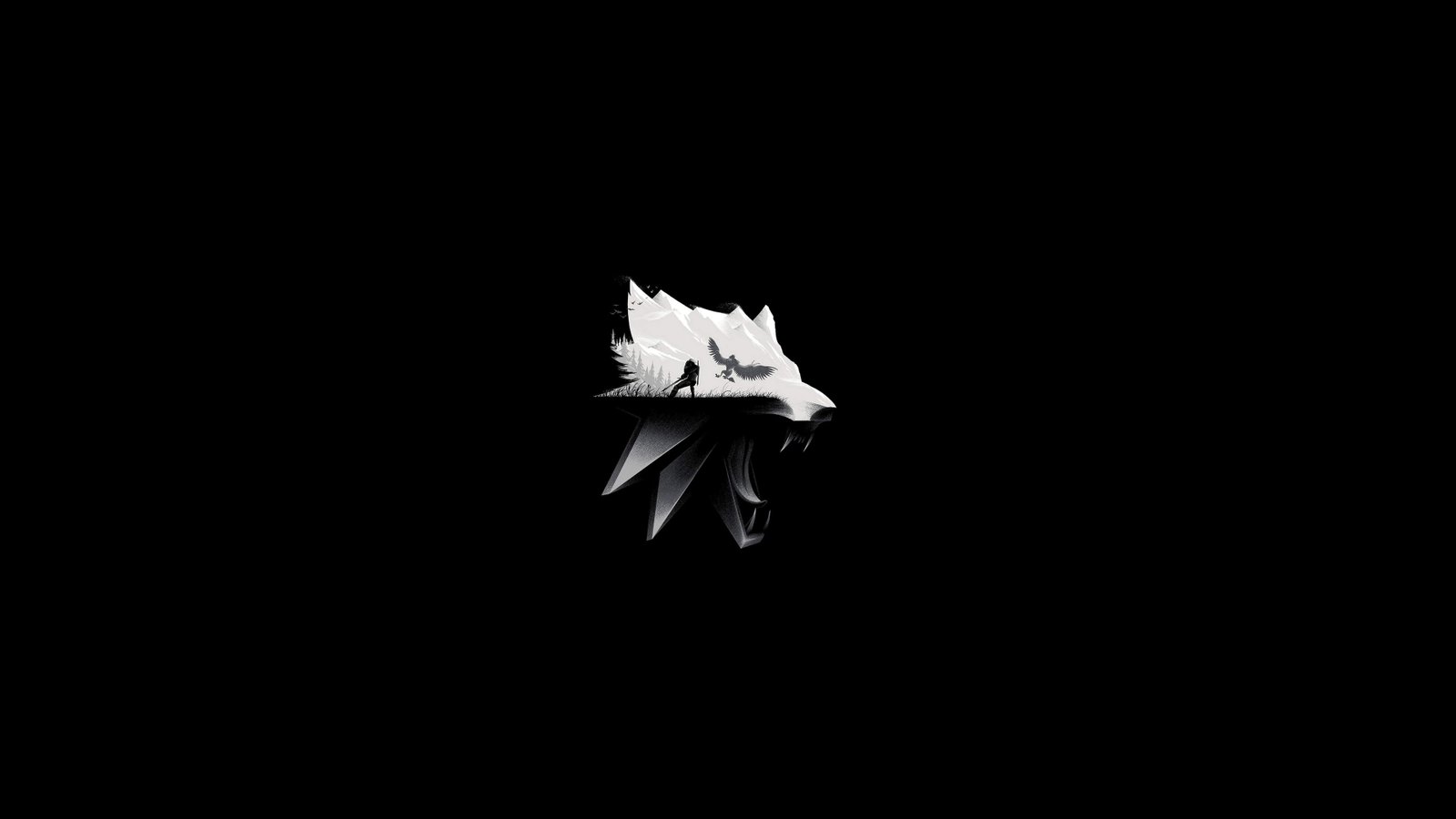 The Witcher video games PC gaming wolf black white minimalism 2k 4k