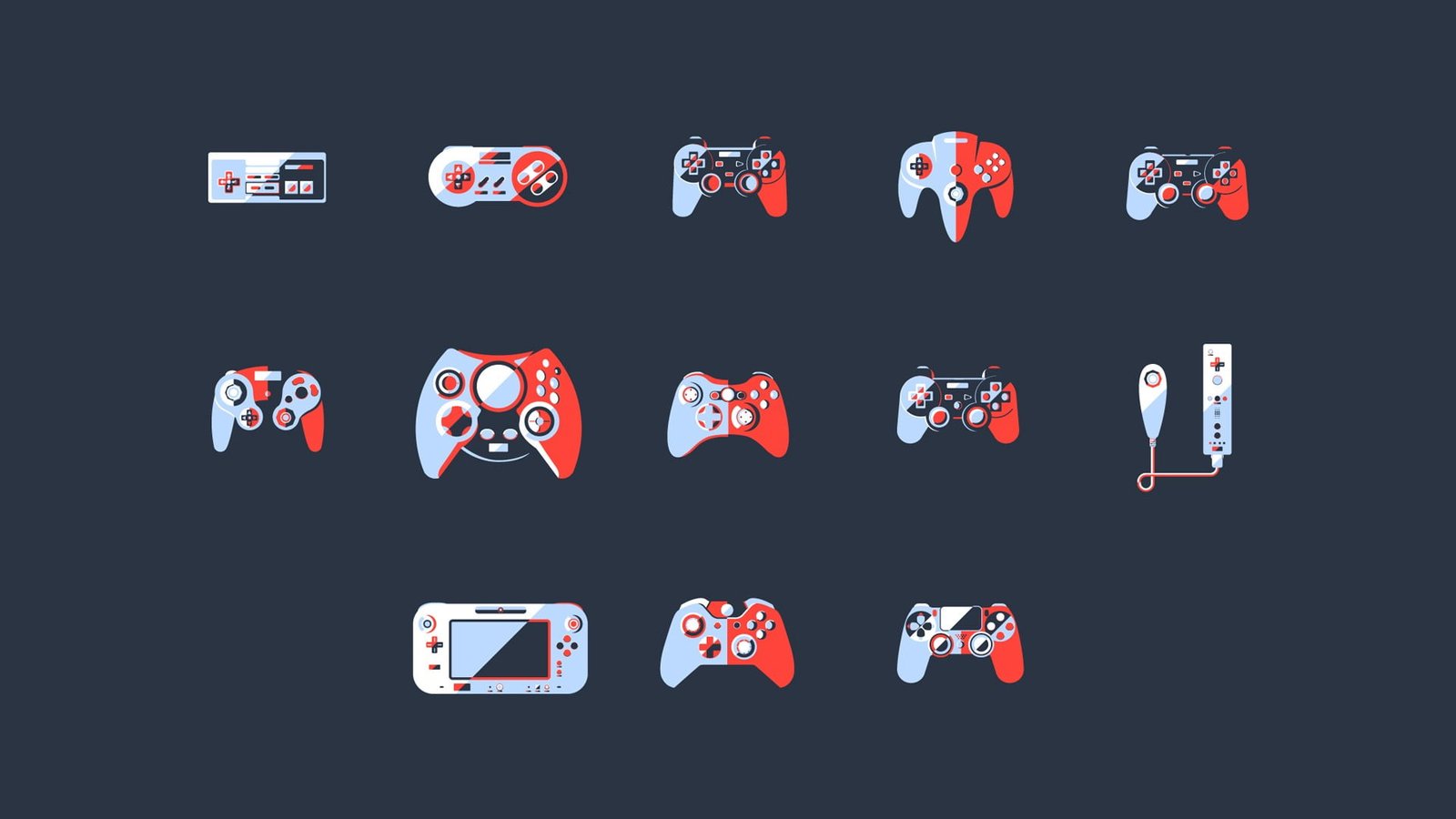 white and red game controller lot collage Nintendo icons 2k