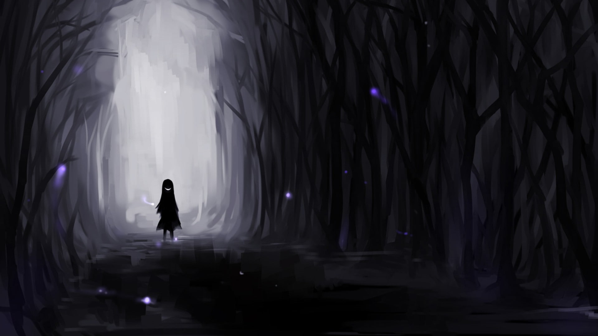 creepy dark forest evil smiles anime drawn Nature Forests HD Art 2k