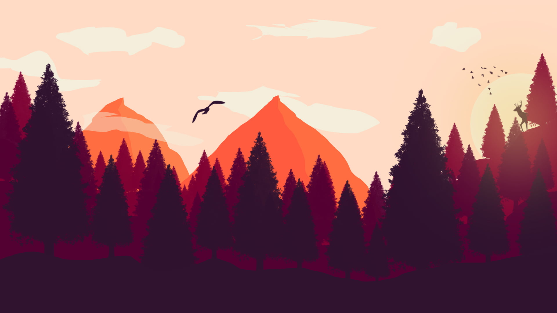 forest illustration Firewatch digital art birds landscape 2k