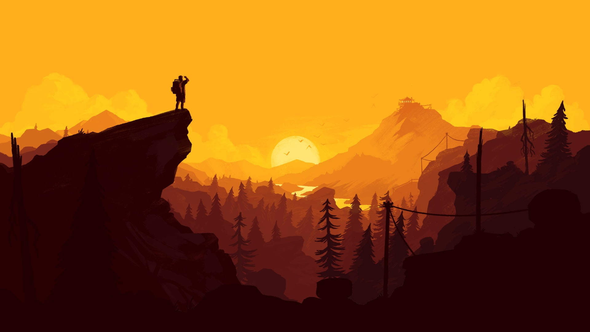 game wallpaper Firewatch Olly Moss silhouette sky mountain 2k