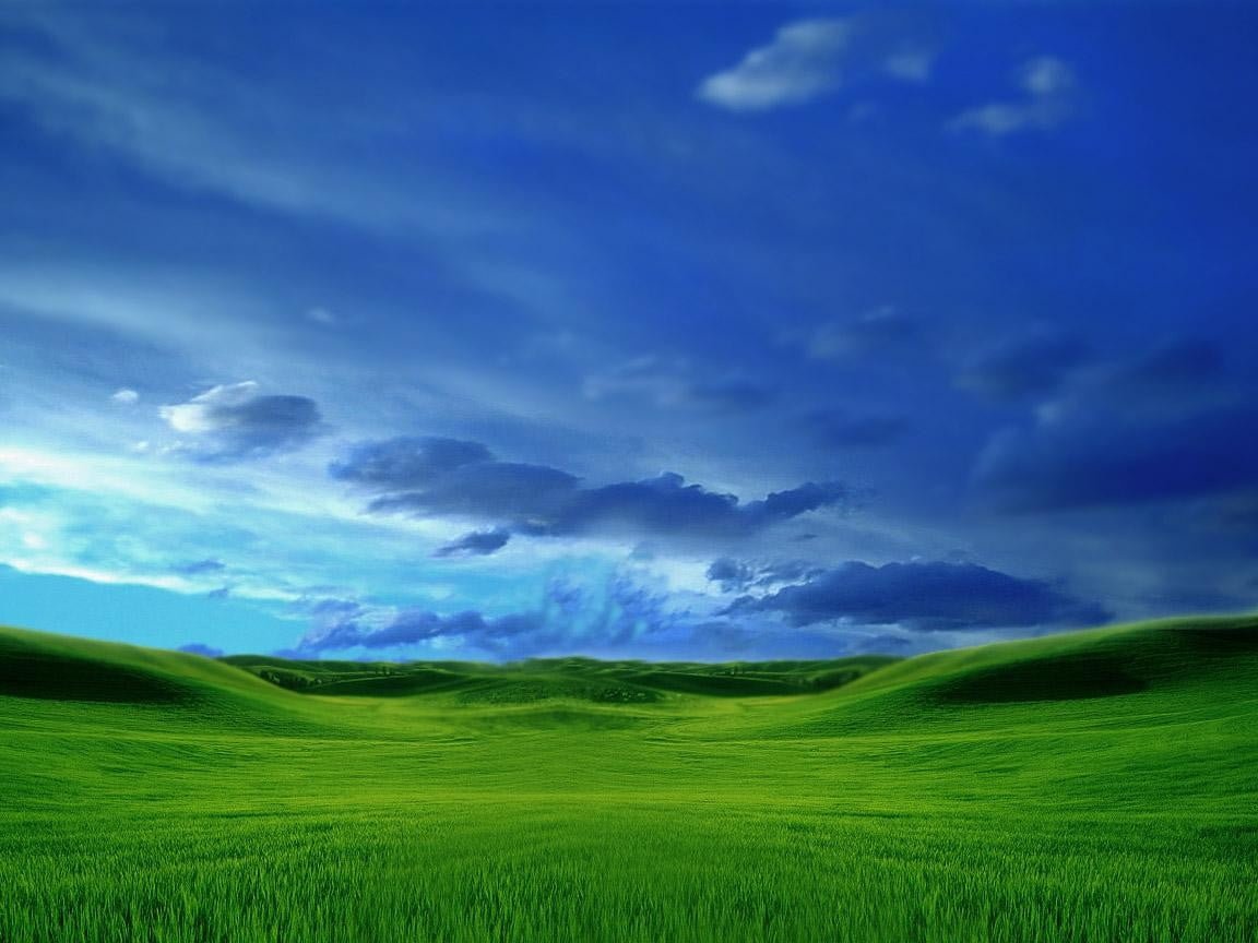 green grass field window hills sky Windows XP color