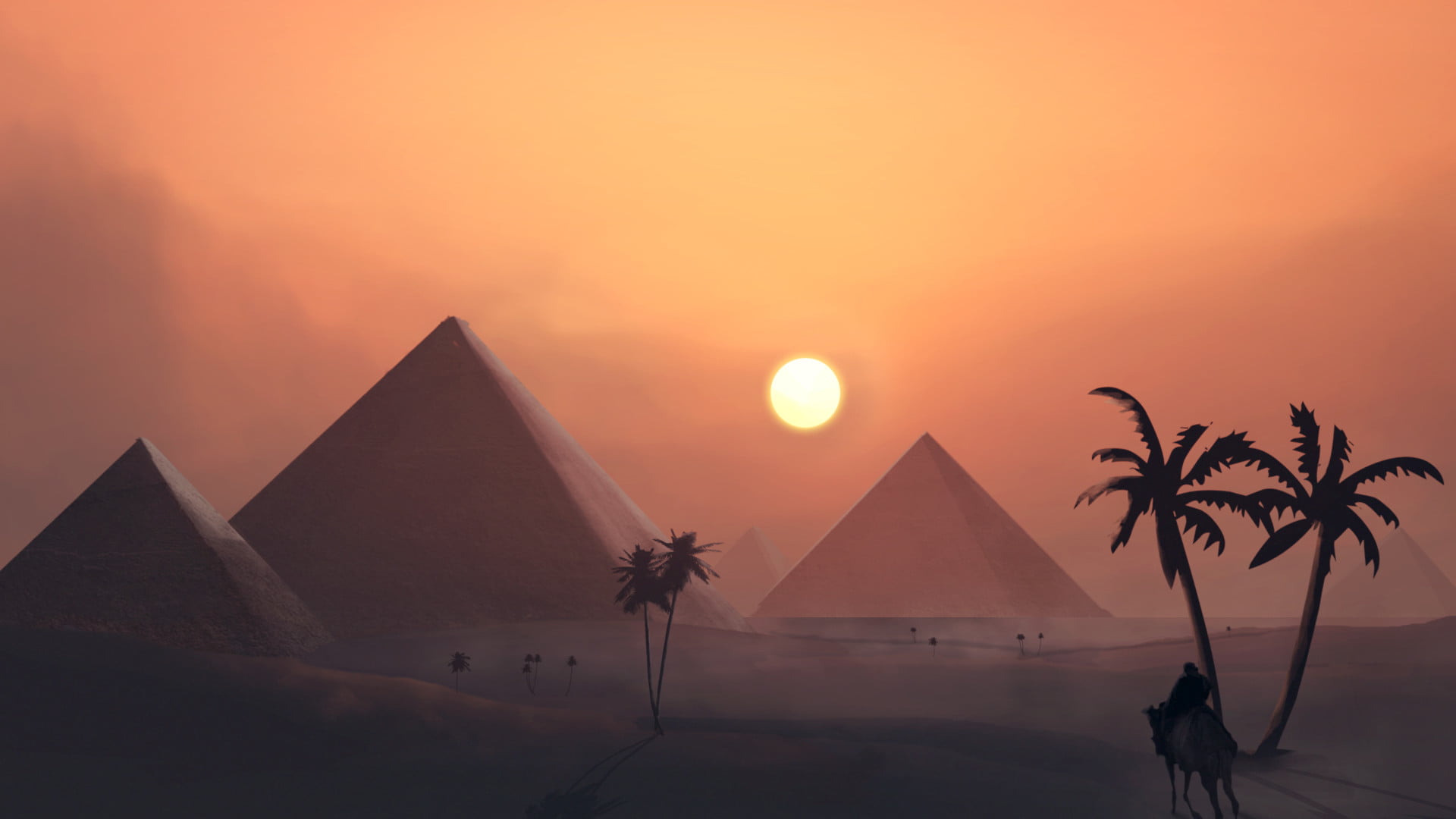 pyramids illustration landscape digital art Egypt desert 2k
