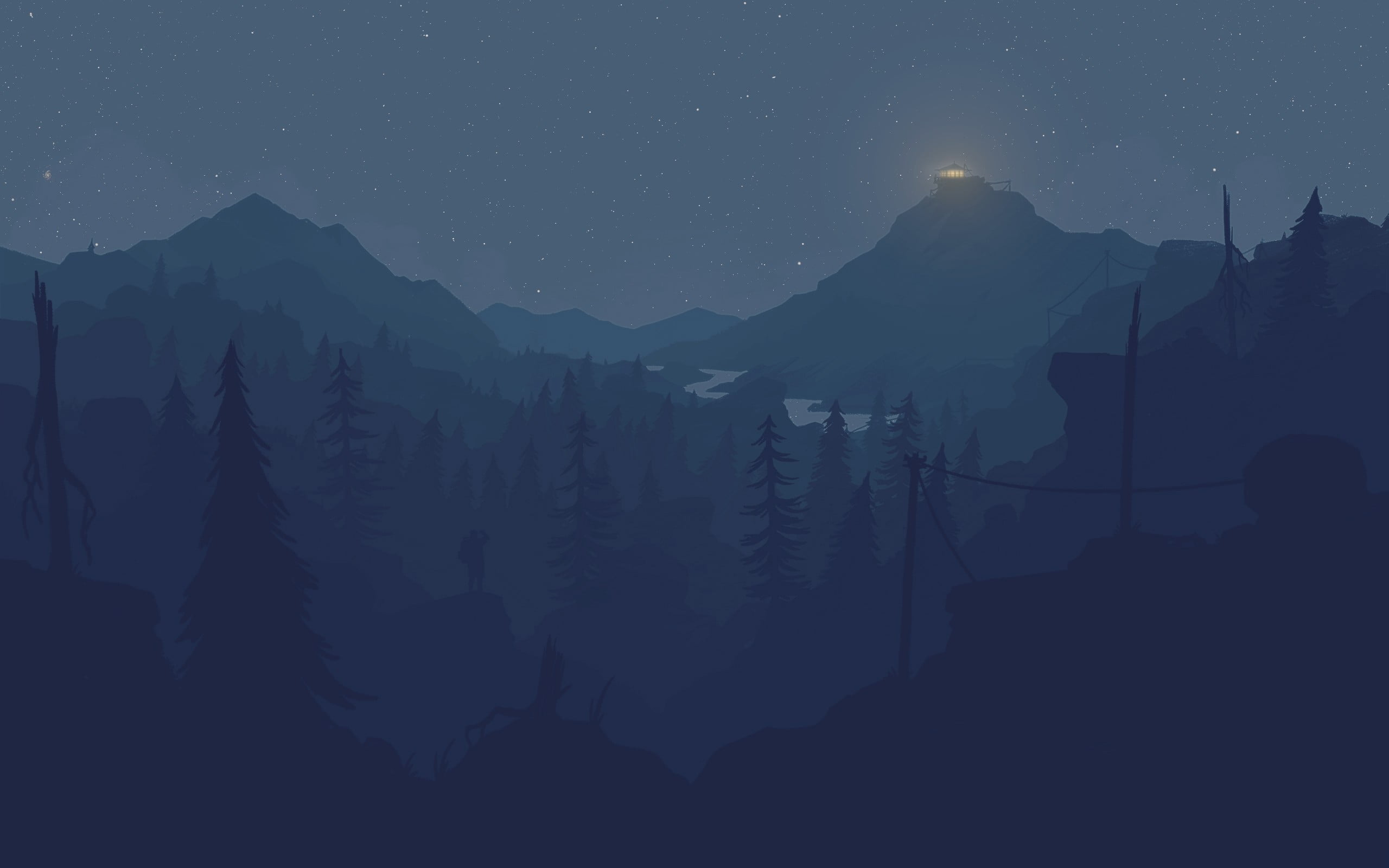 silhouette of mountain Firewatch video games landscape artwork 2k