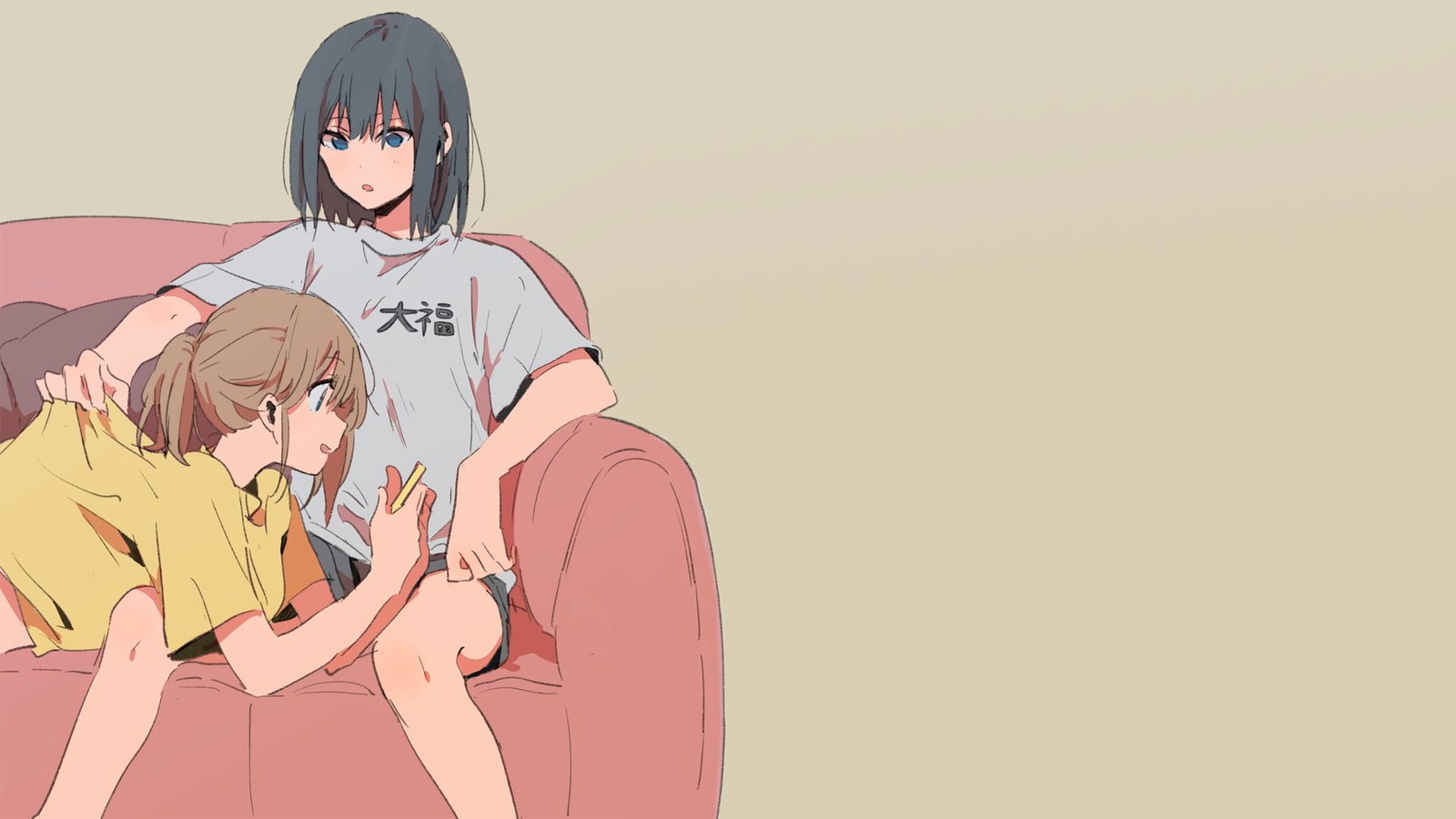 two blonde and black haired female anime characters manga girls 2k