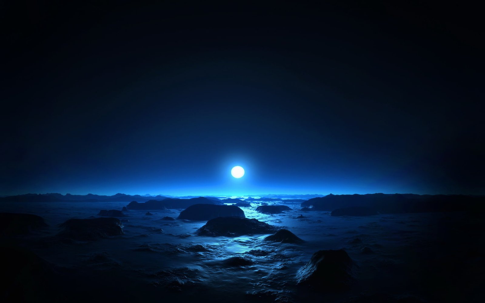 white moon night water blue beach moonlight rock star trails 2k