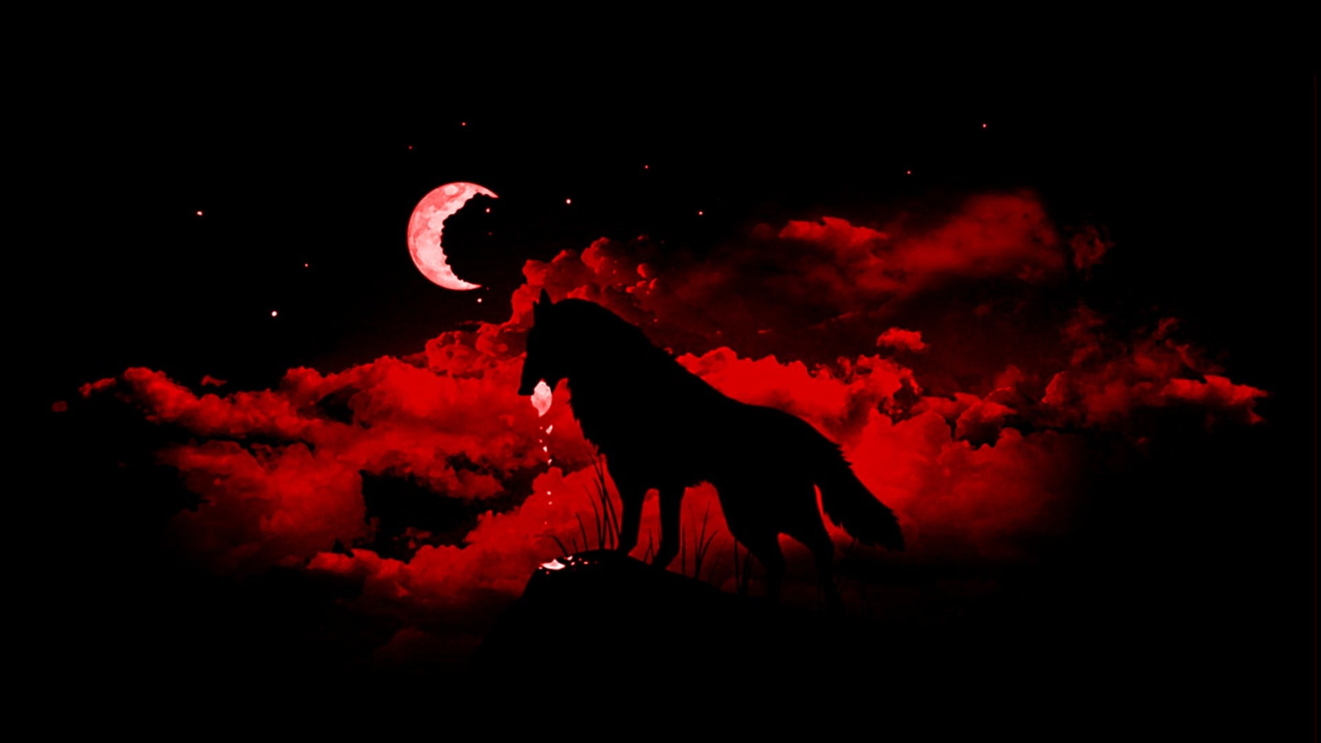 wolf fantasy art Moon animals night red sky mammal animal themes 2k