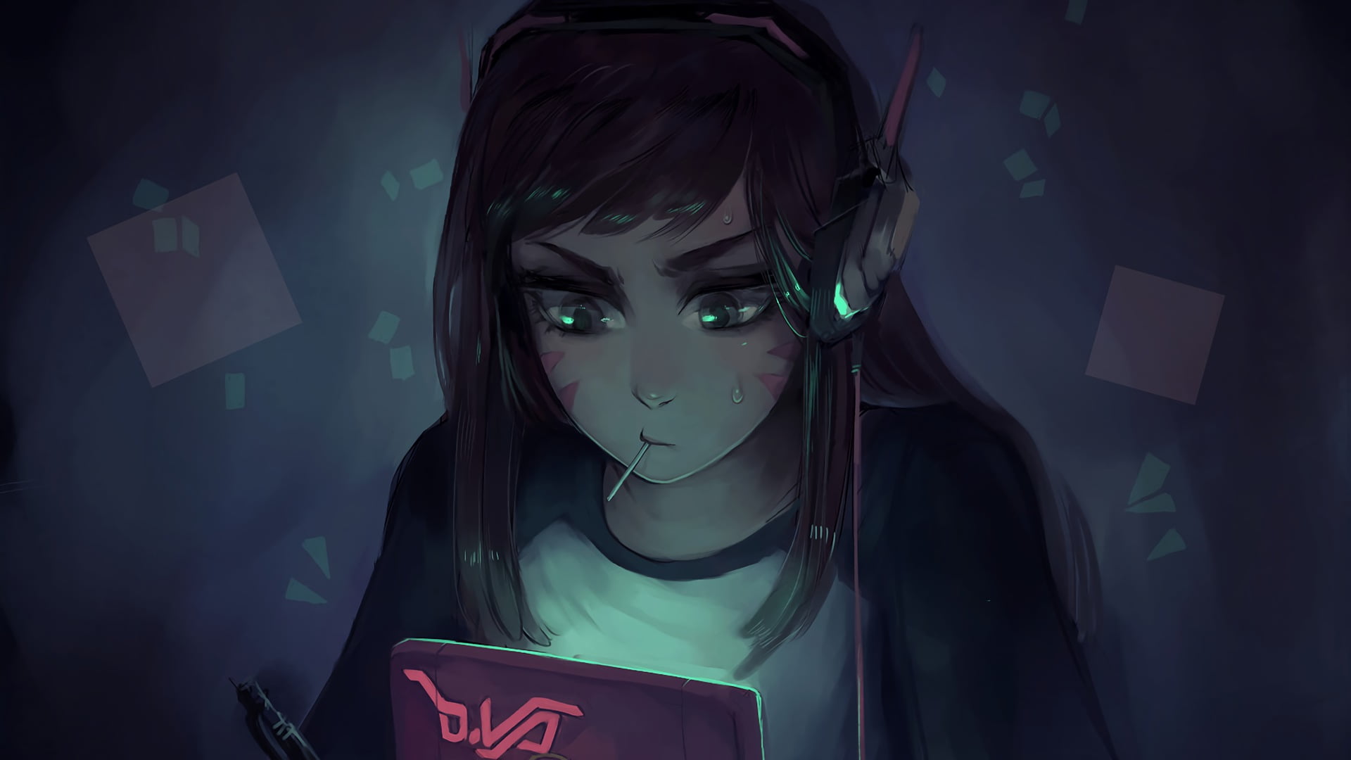woman using headphones wallpaper Overwatch video games D Va 2k