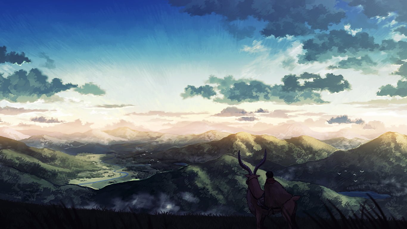 animated character riding animal illustration Studio Ghibli