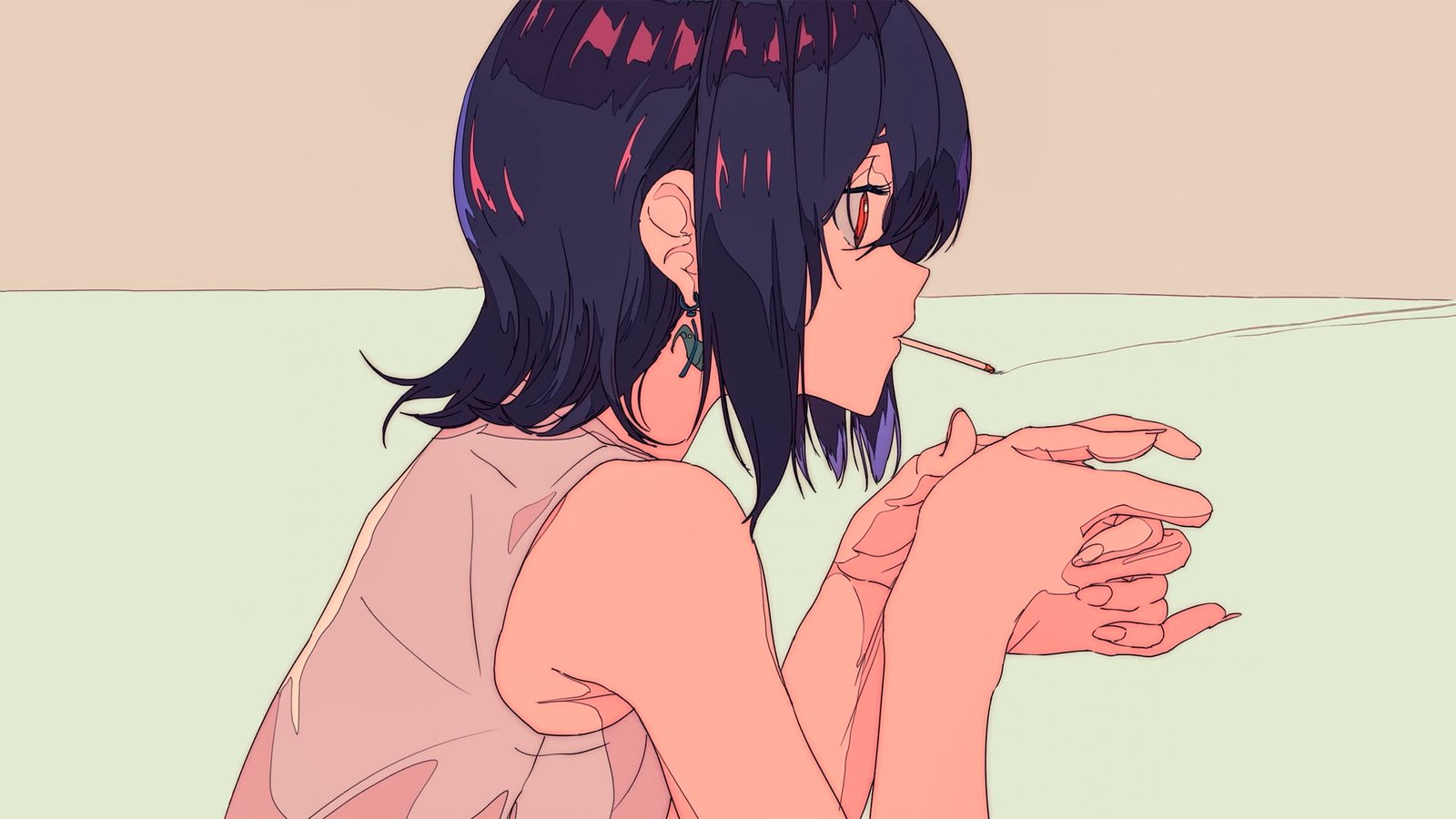 anime manga girls cigarettes simple background smoking 2k