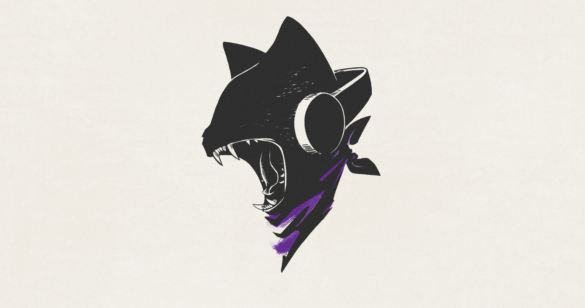 black cat wearing headphones illustration Monstercat simple 2k