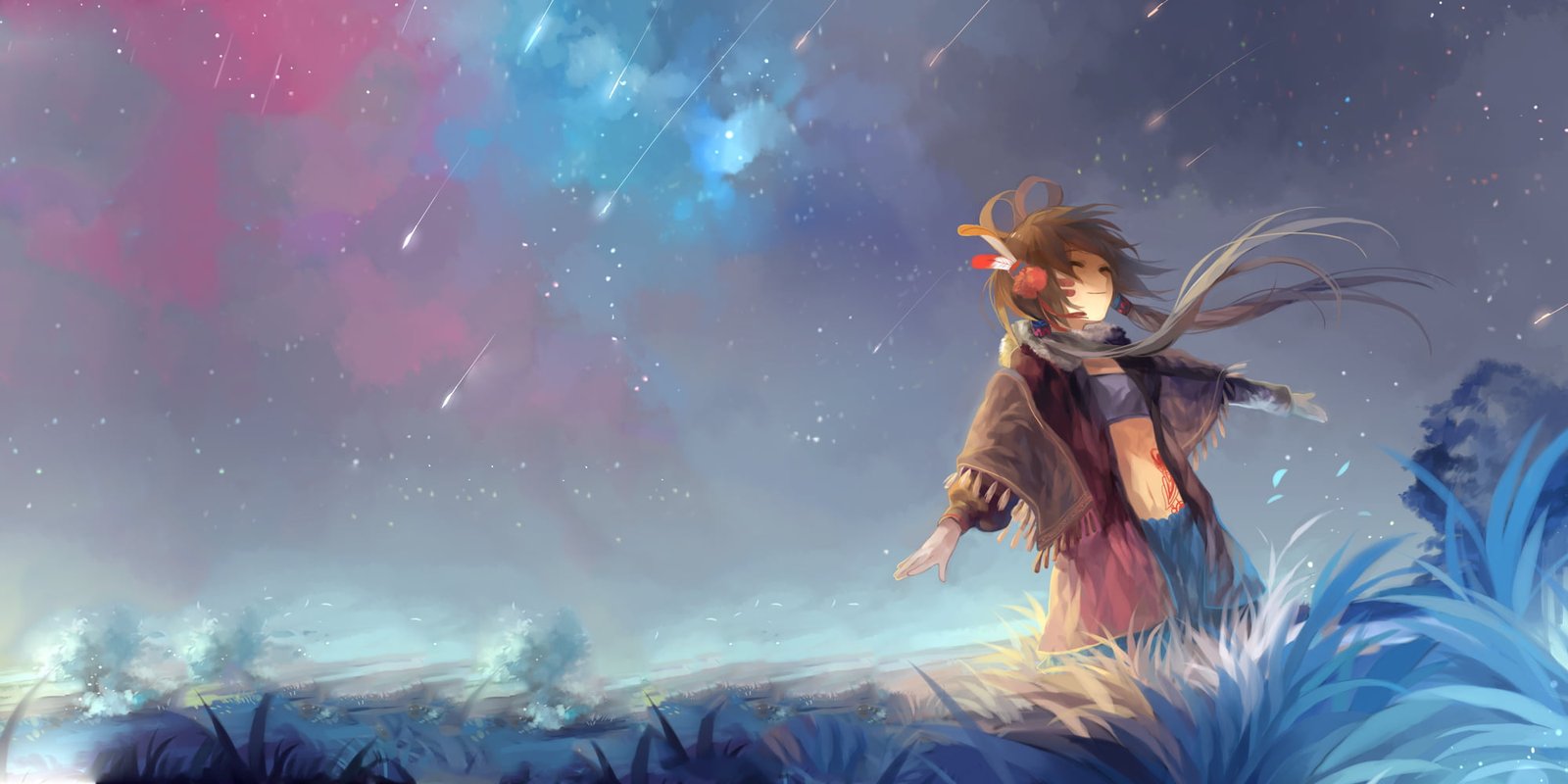 brown haired female anime character black hair girl illustration 2k