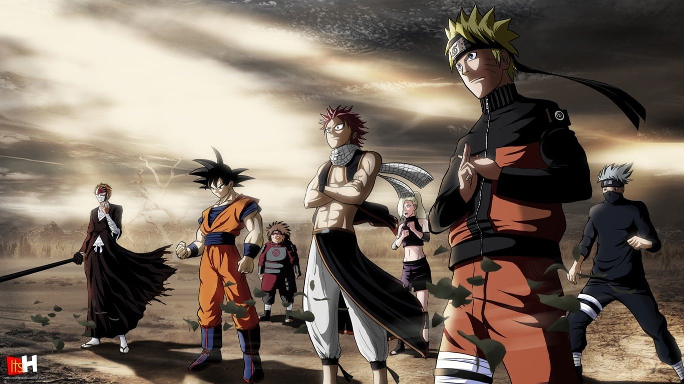 anime character wallpaper Naruto and Dragon Ball characters illustration