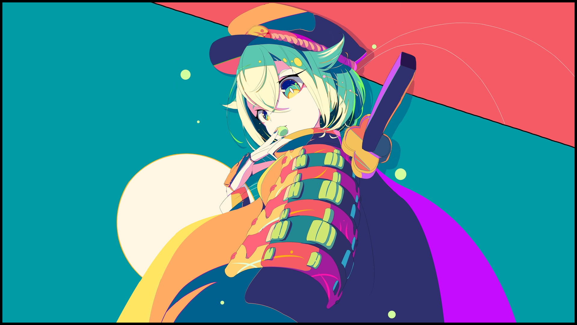 anime manga girls minimalism simple background katana 2k