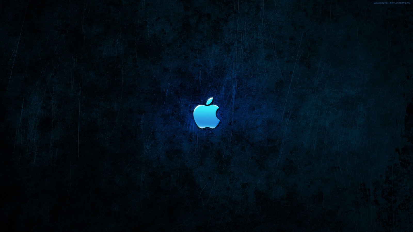 Apple Logo dark Inc blue cyan background night 2k