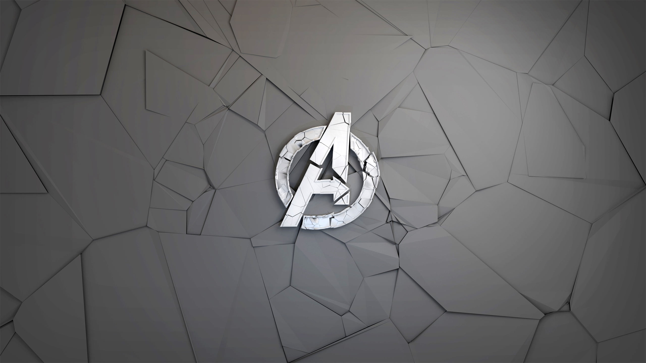 gray Marvel Avengers logo wallpaper fragments background graphics 2k