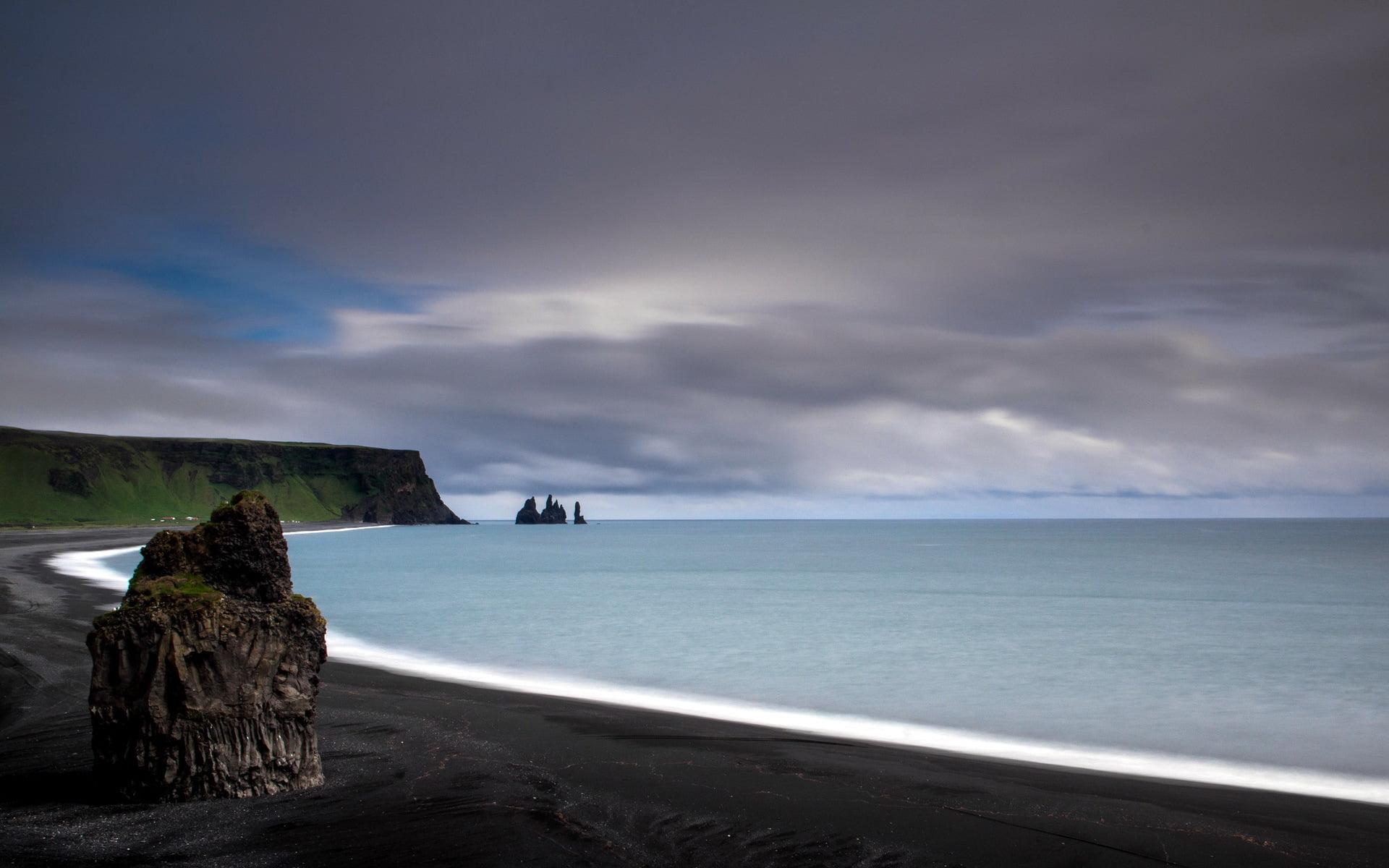 gray rock formation sea landscape iceland Reynisfjara beach 2k