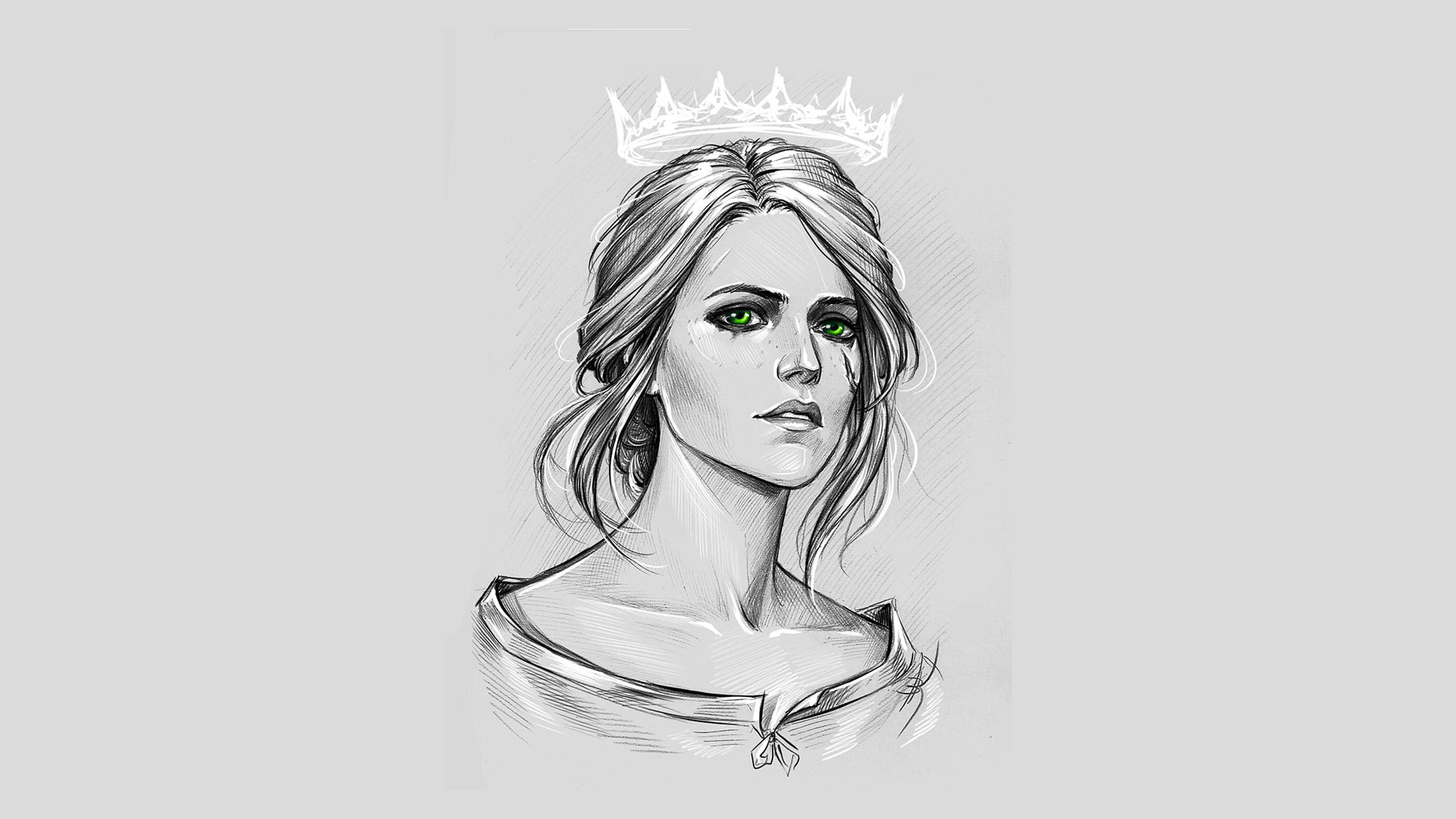 green eyes the witcher 3 wild hunt cirilla ciri crown fan art 2k