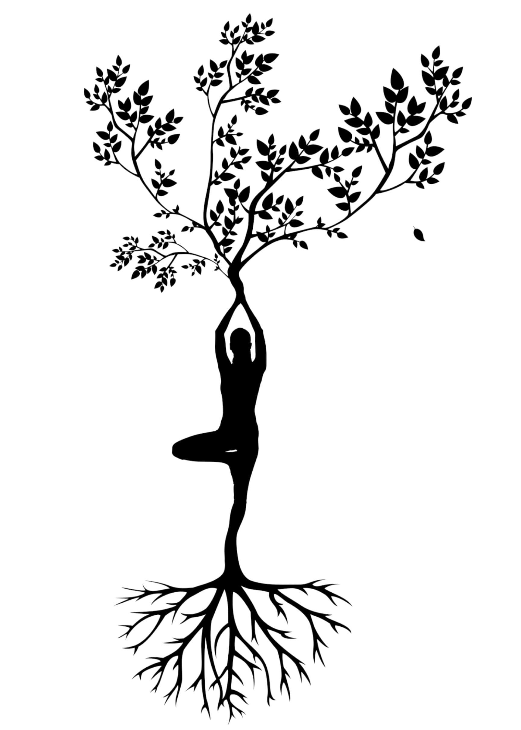 Illustration of yoga and organic forms tree roots strength with rooted pose 2k
