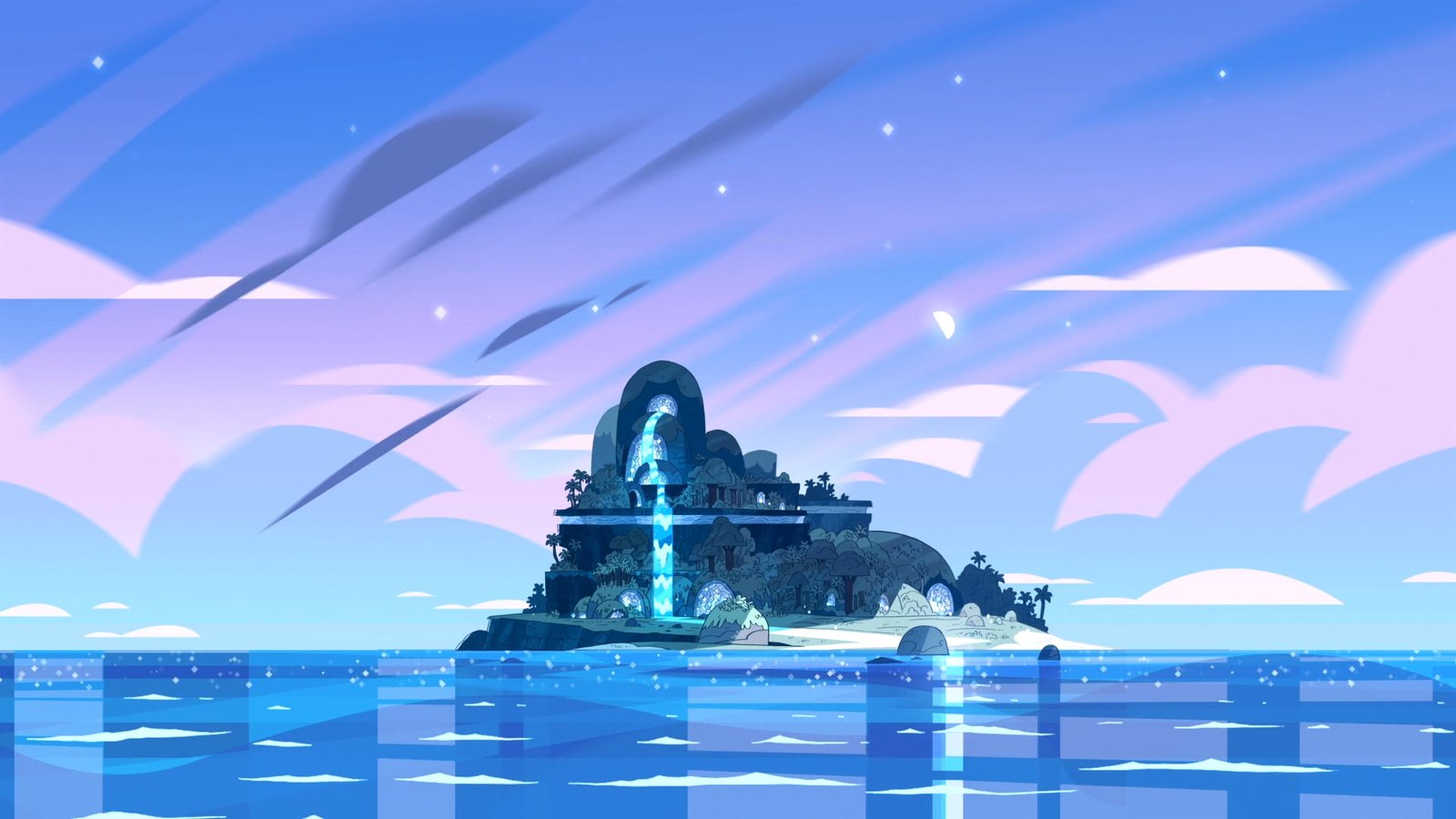 island with waterfalls digital wallpaper Steven Universe cartoon 2k
