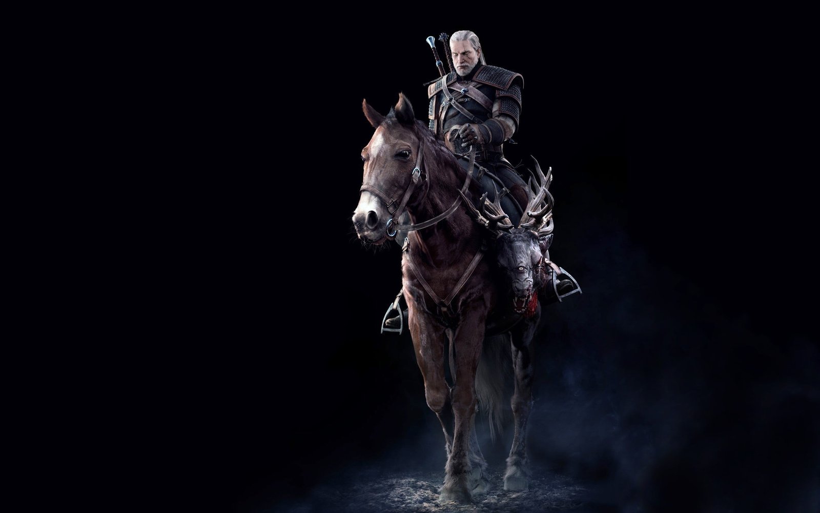 Geralt of Rivia wallpaper Horse Sword Warrior Beard Armor 2k