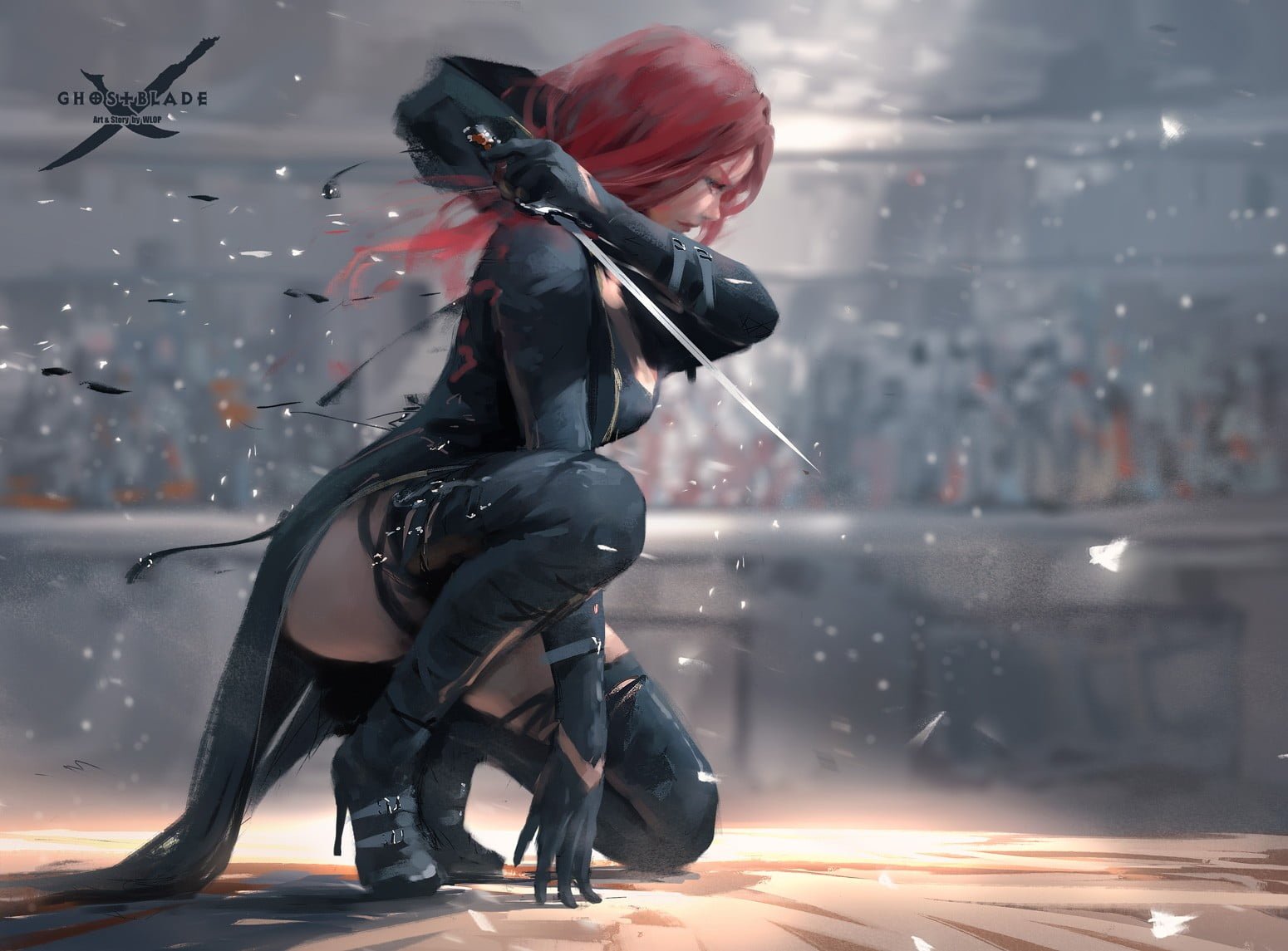 Ghost Blade digital wallpaper Ghostblade realistic WLOP black dress 2k