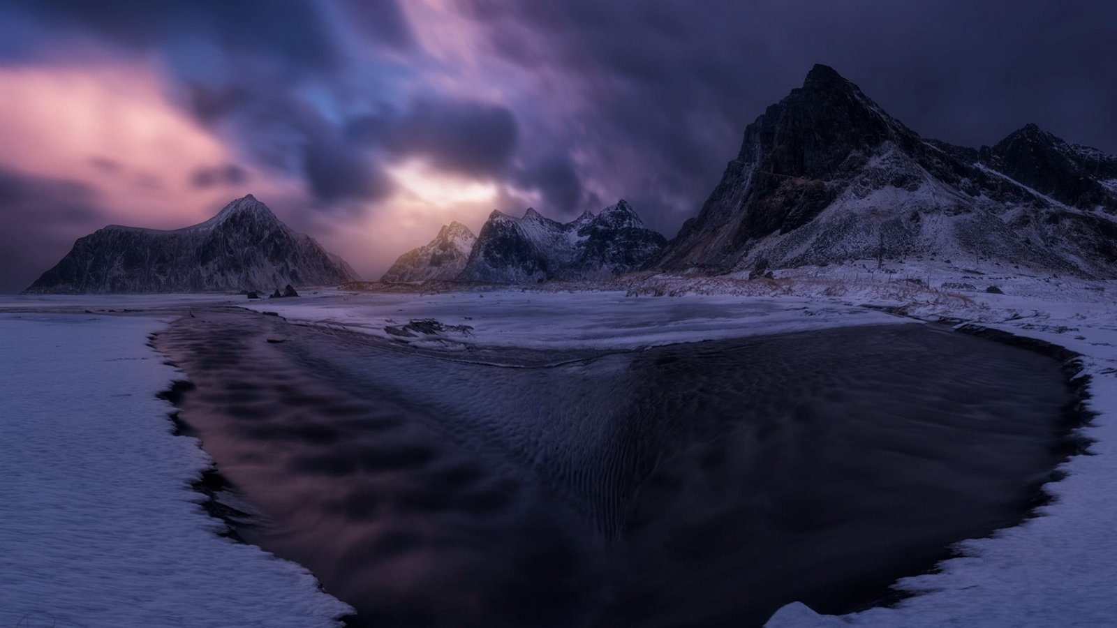 landscape photo of body water and mountains nature winter 2k