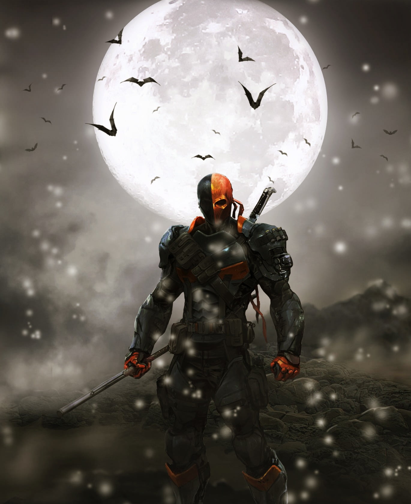 movie character illustration Deathstroke snow Moon bats nature