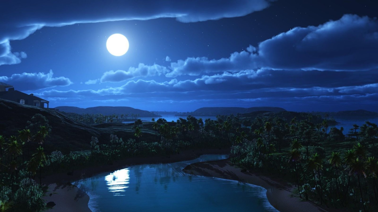 nature sky moonlight reflection full moon night water 2k