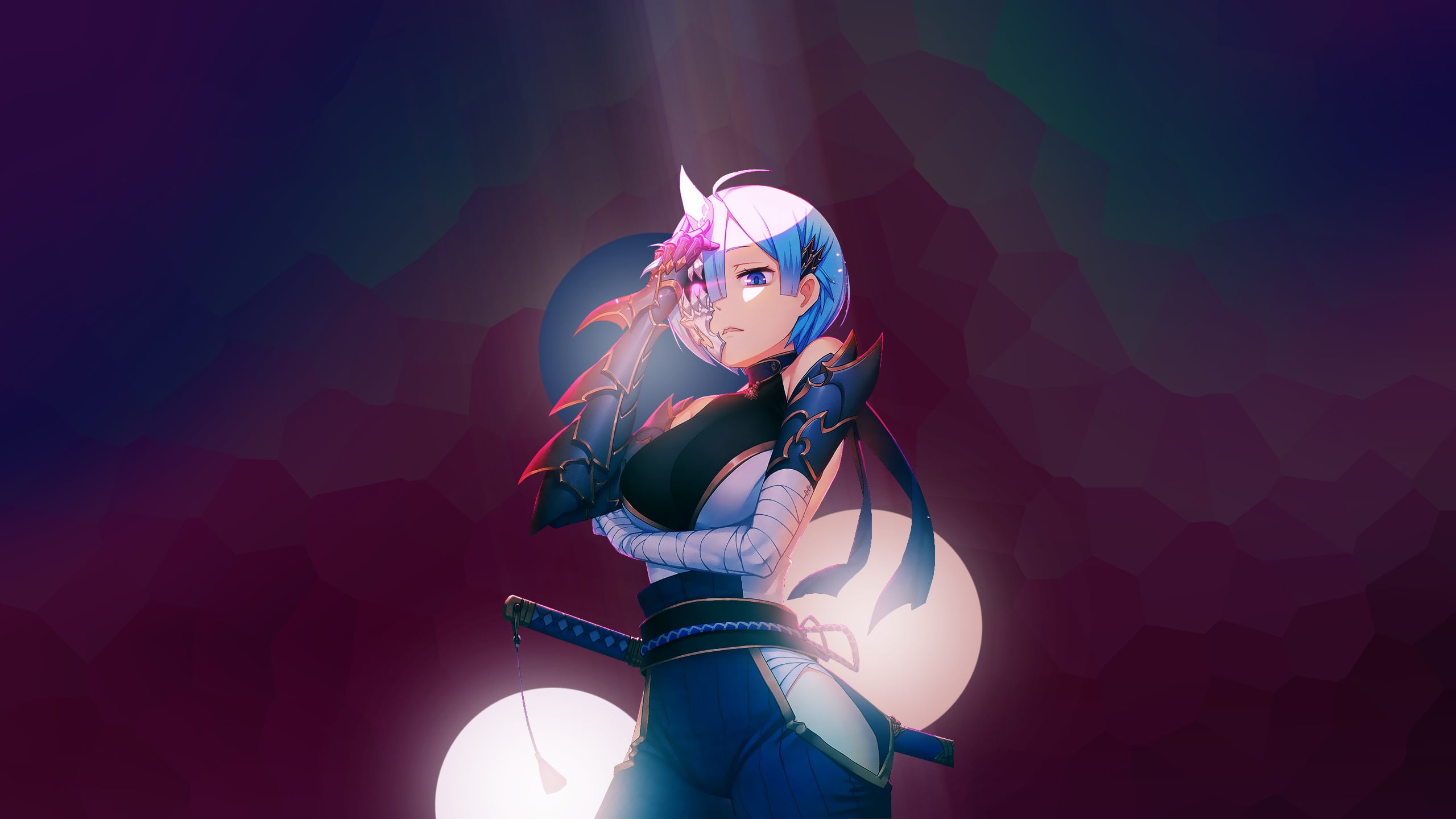 Rem illustration katana anime girls Re Zero Kara Hajimeru Isekai Seikatsu 2k