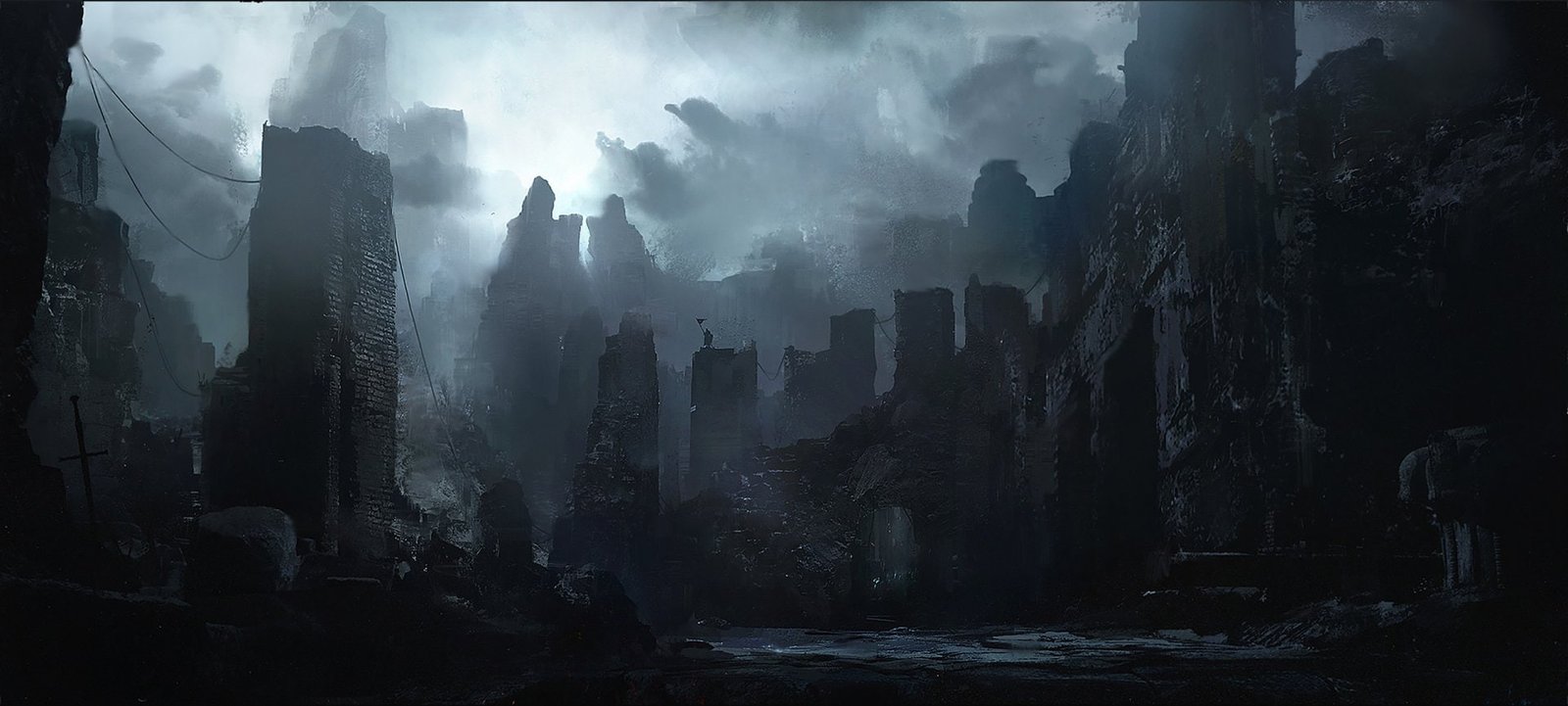 Sci Fi Post Apocalyptic City Skyscraper fog architecture 2k