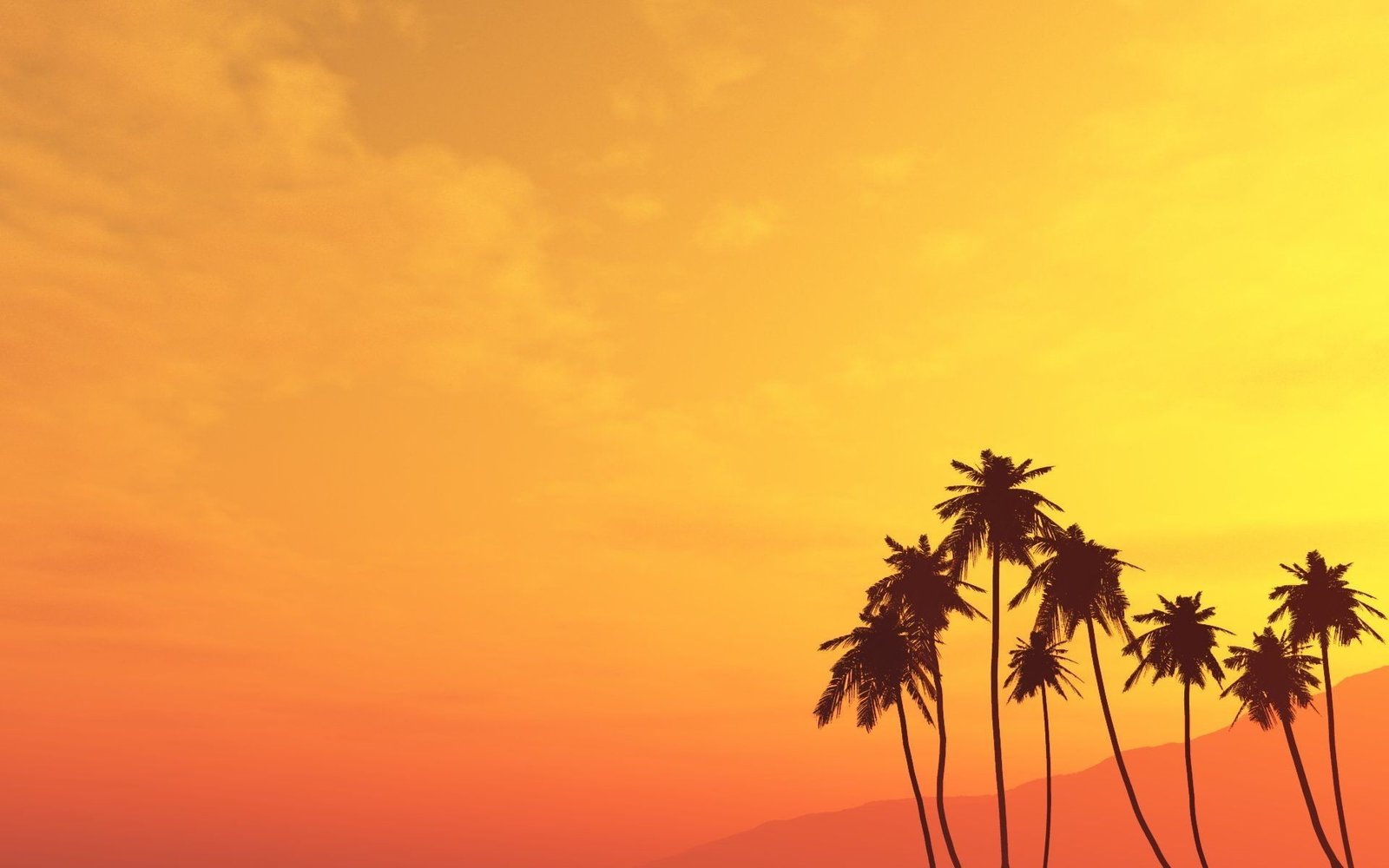 nature beach sunset palm trees 2k