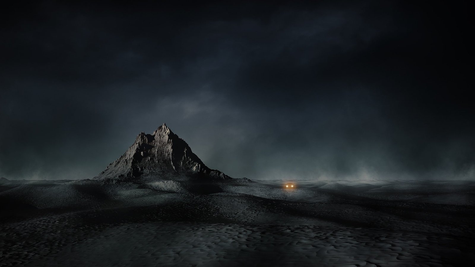 Nature Mist Landscape Desert Mountain Car Dune Dark Night Clouds 2k