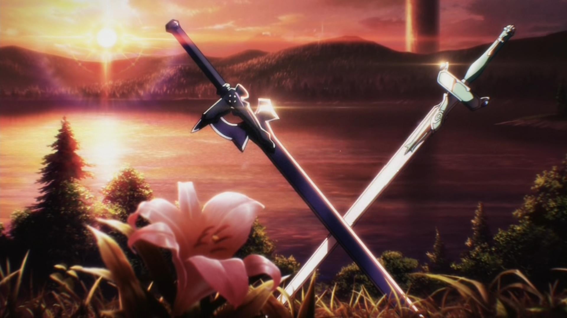 two gray swords illustration Sword Art Online plant nature 2k