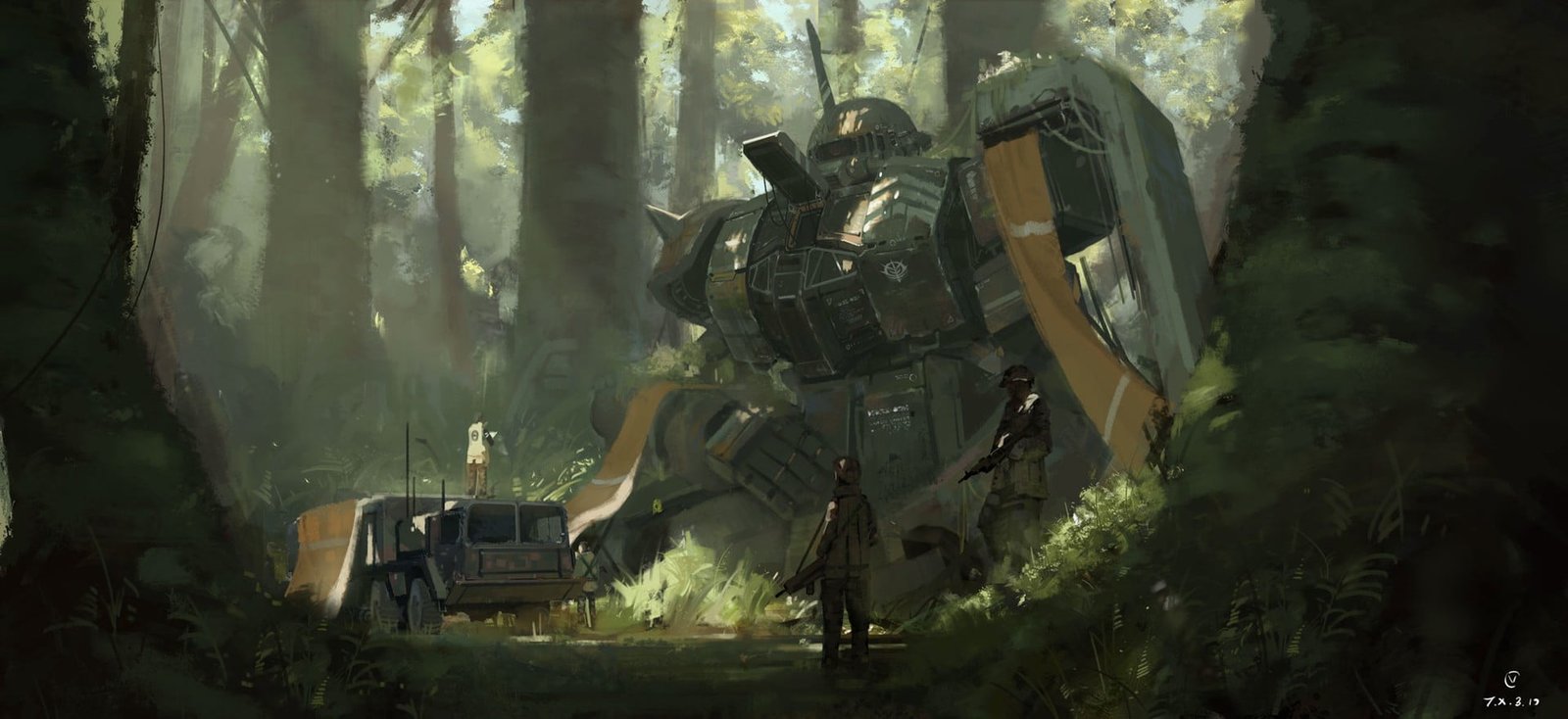 Zaku II illustration artwork science fiction Gundam military 2k