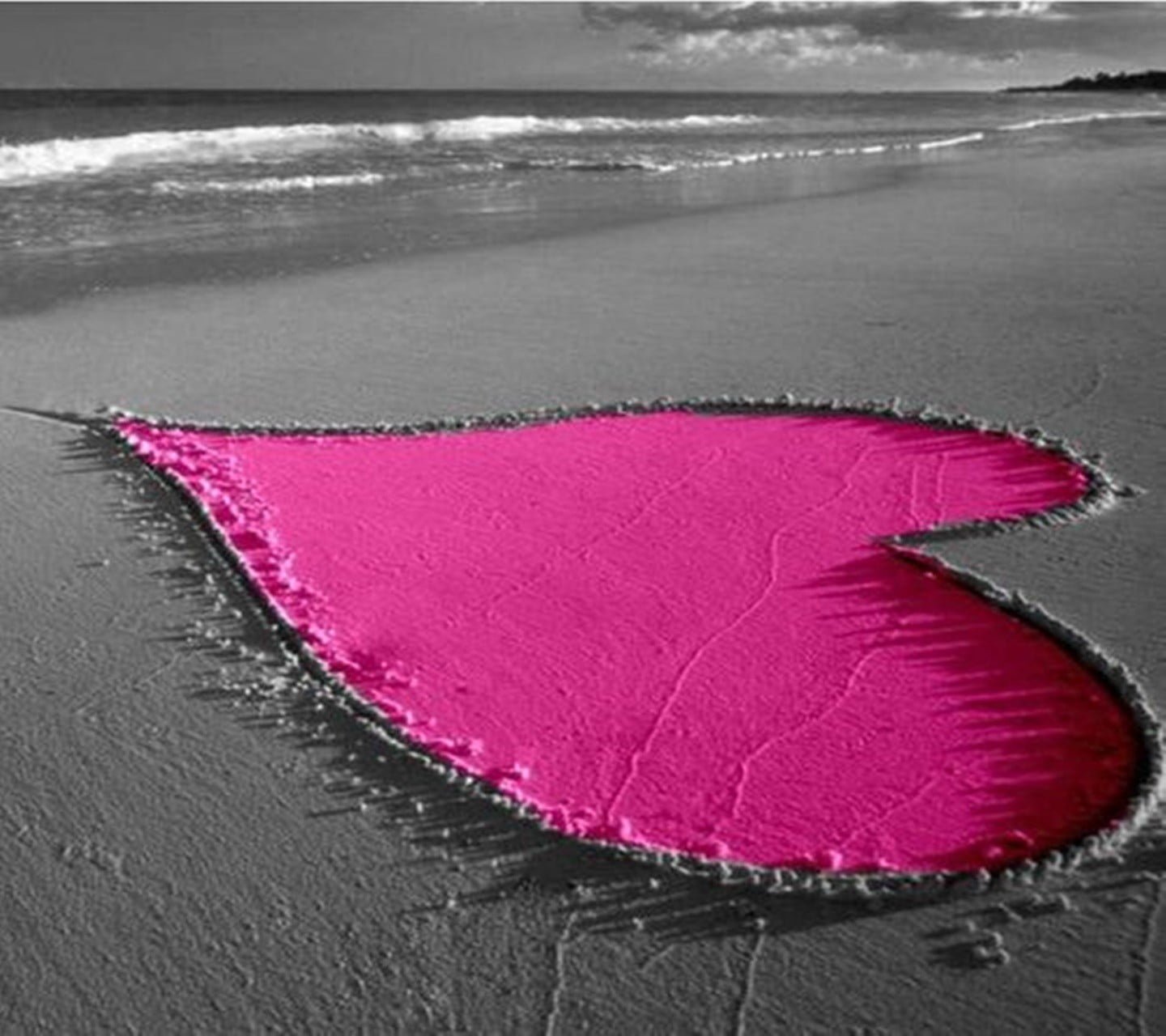 pink sand heart form photography beach water color no people