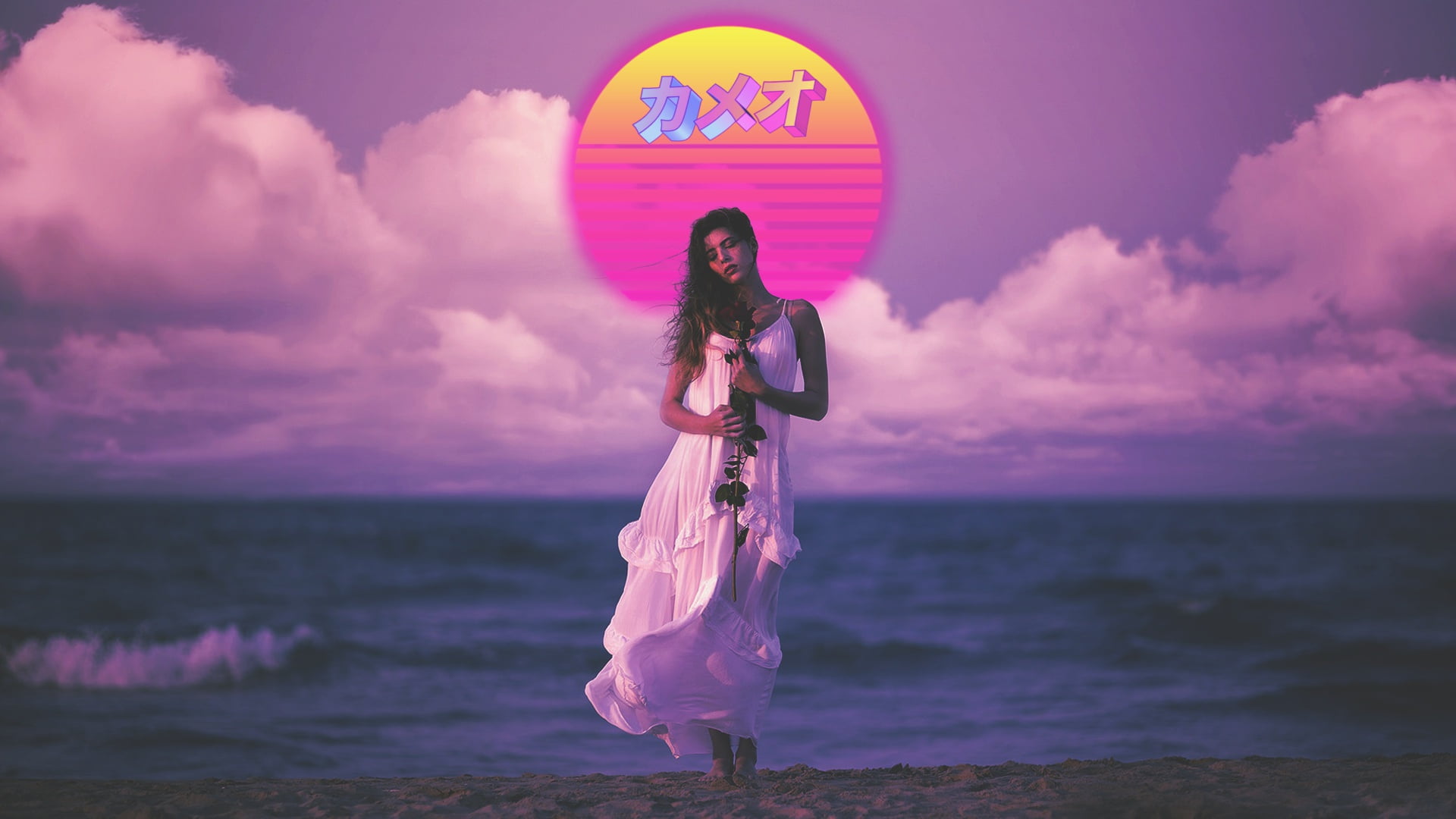 Sea Beach Girl Rose Music Dress Synthpop Darkwave Retrowave 2k