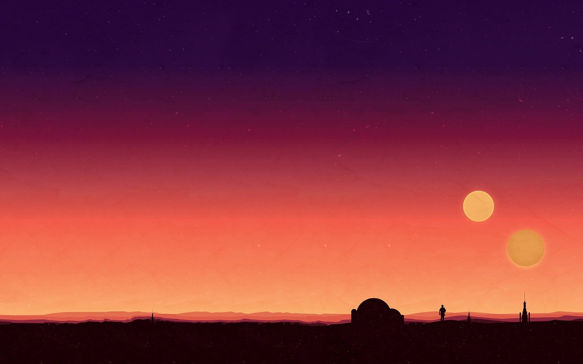 Star Wars Desert Luke Skywalker Orange Stars Sunset Tatooine 2k