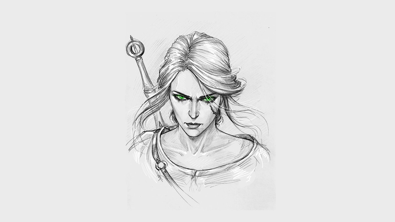 The Witcher Cirilla Fiona Elen Riannon green eyes fan art 2k
