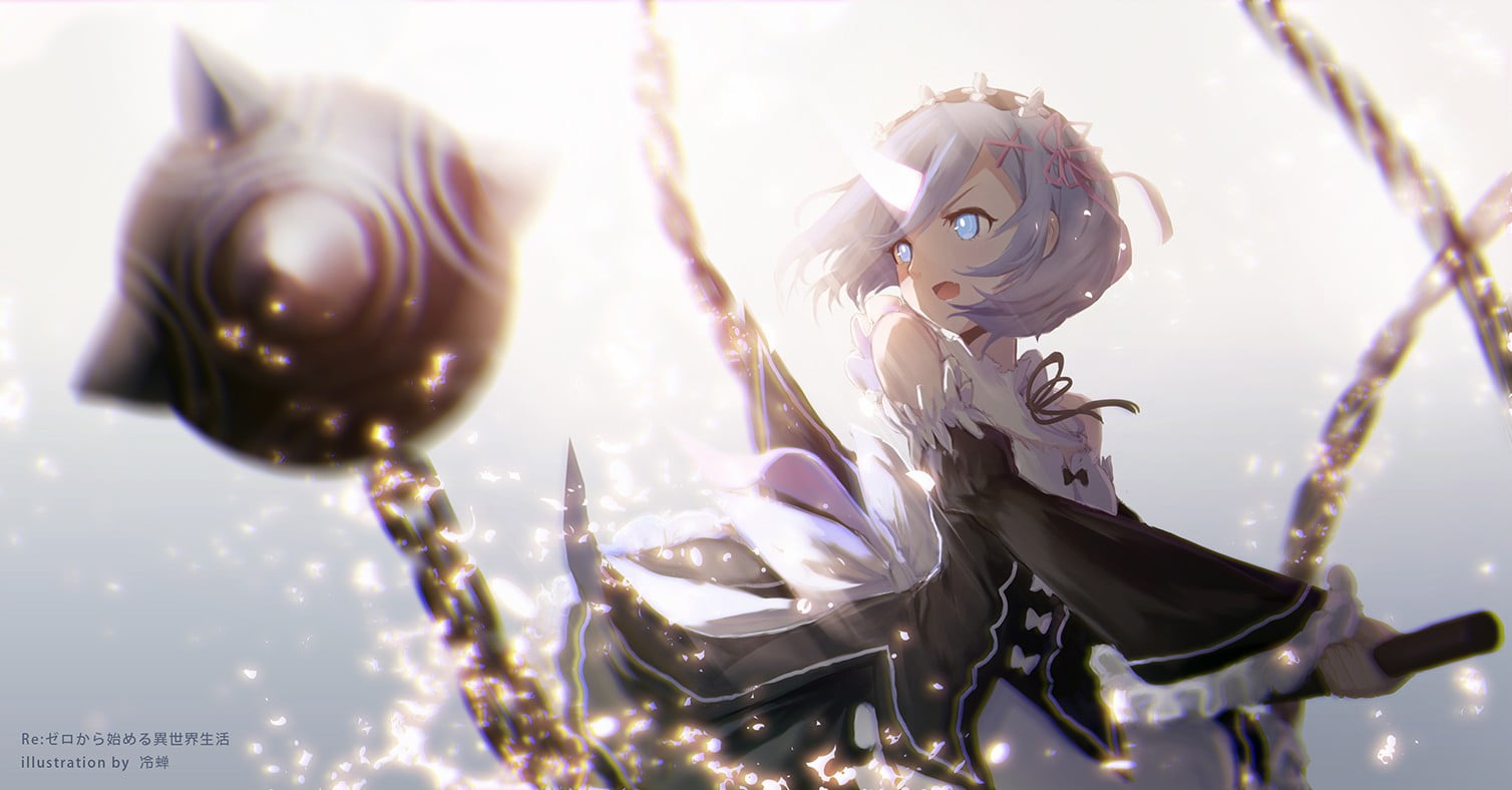 white haired anime girl digital wallpaper Rem Re Zero Kara Hajimeru Isekai Seikatsu 2k
