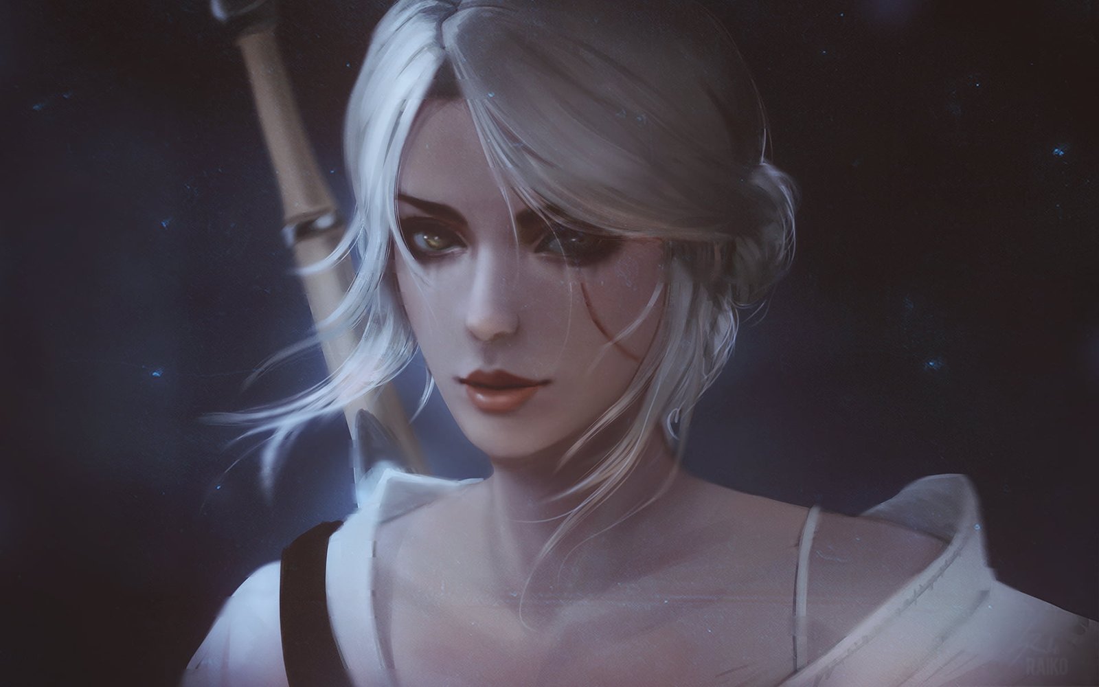 white haired female anime character illustration fan art portrait 2k