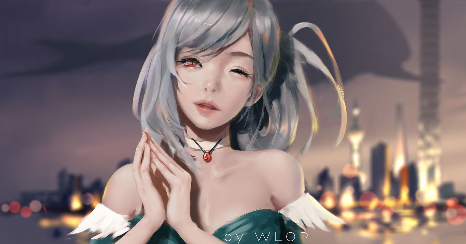 white haired female anime character wallpaper girls WLOP 2k