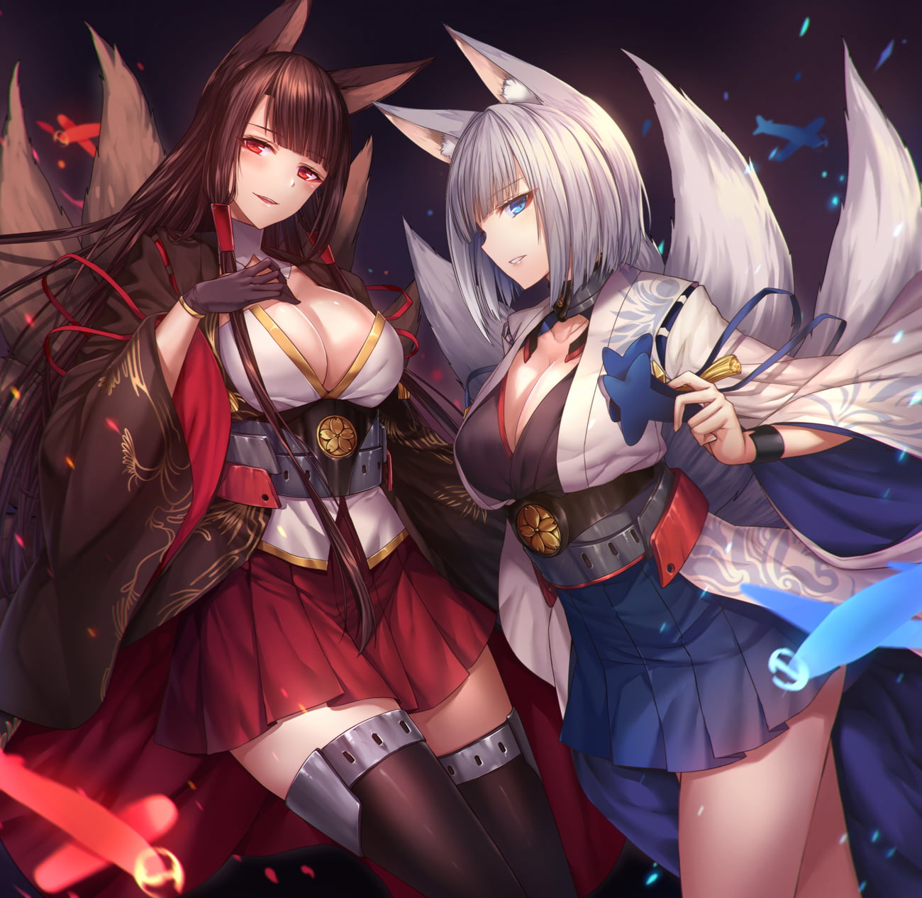 Akagi Azur Lane Kaga Azurlane animal ears cleavage fox girl