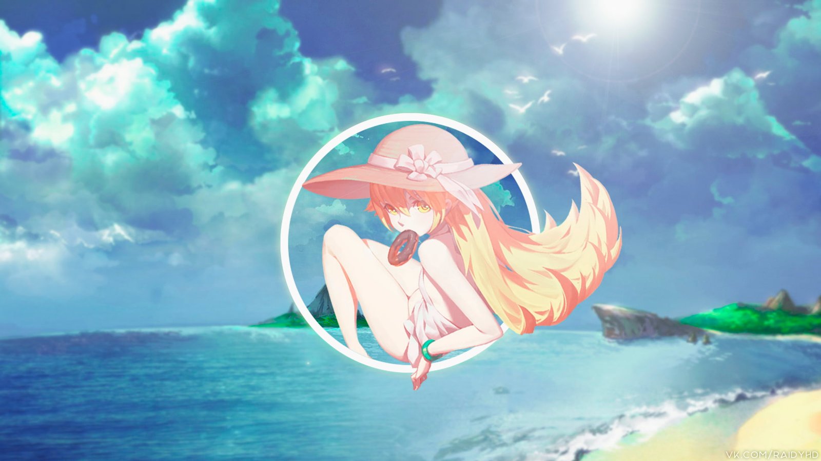 anime girls picture in beach Monogatari Series 2k